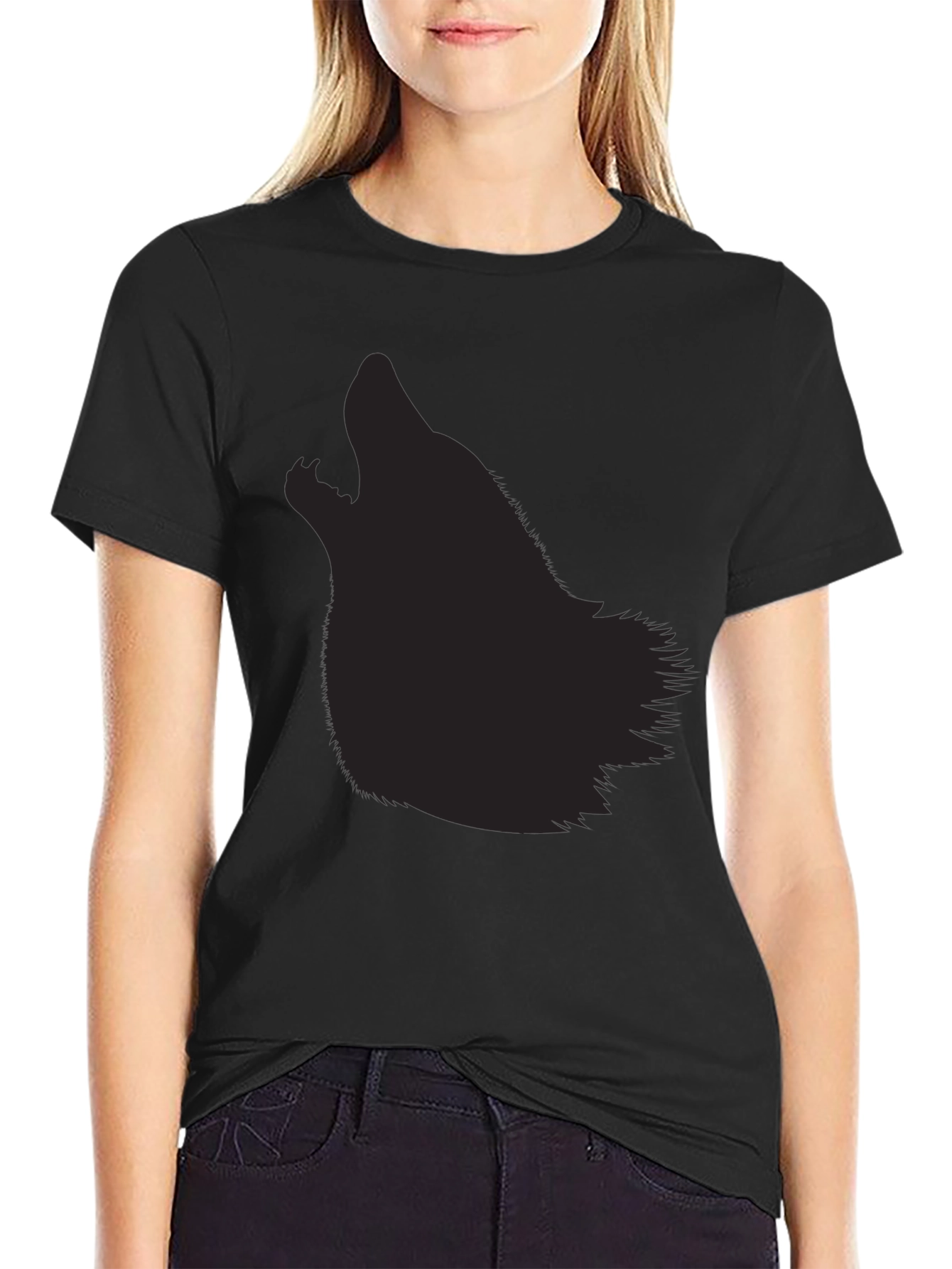 Mens Black Wolf Silhouette Graphic Tee