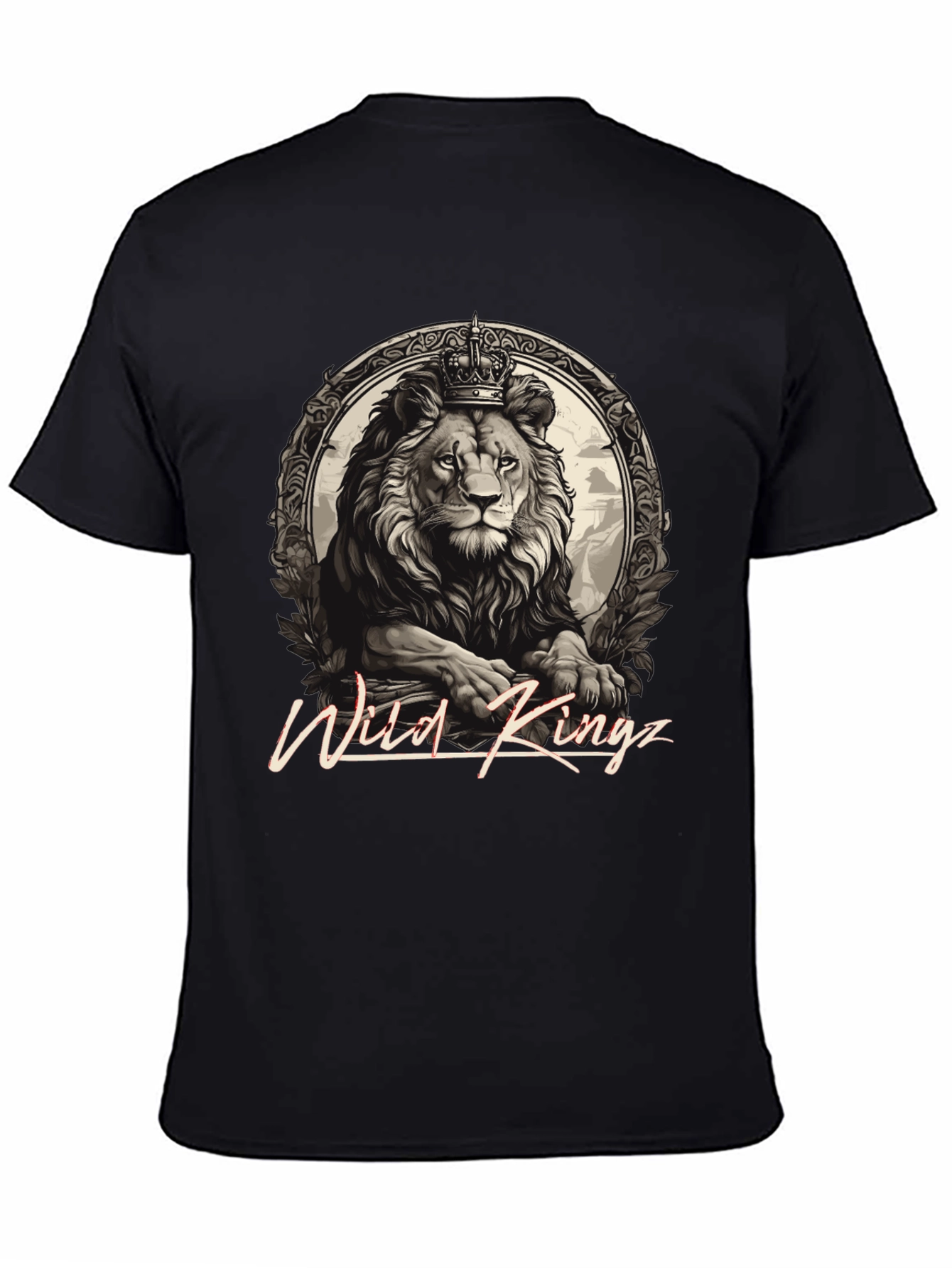 Wild Kingz Lion Graphic Tee - Premium Cotton Black T-Shirt