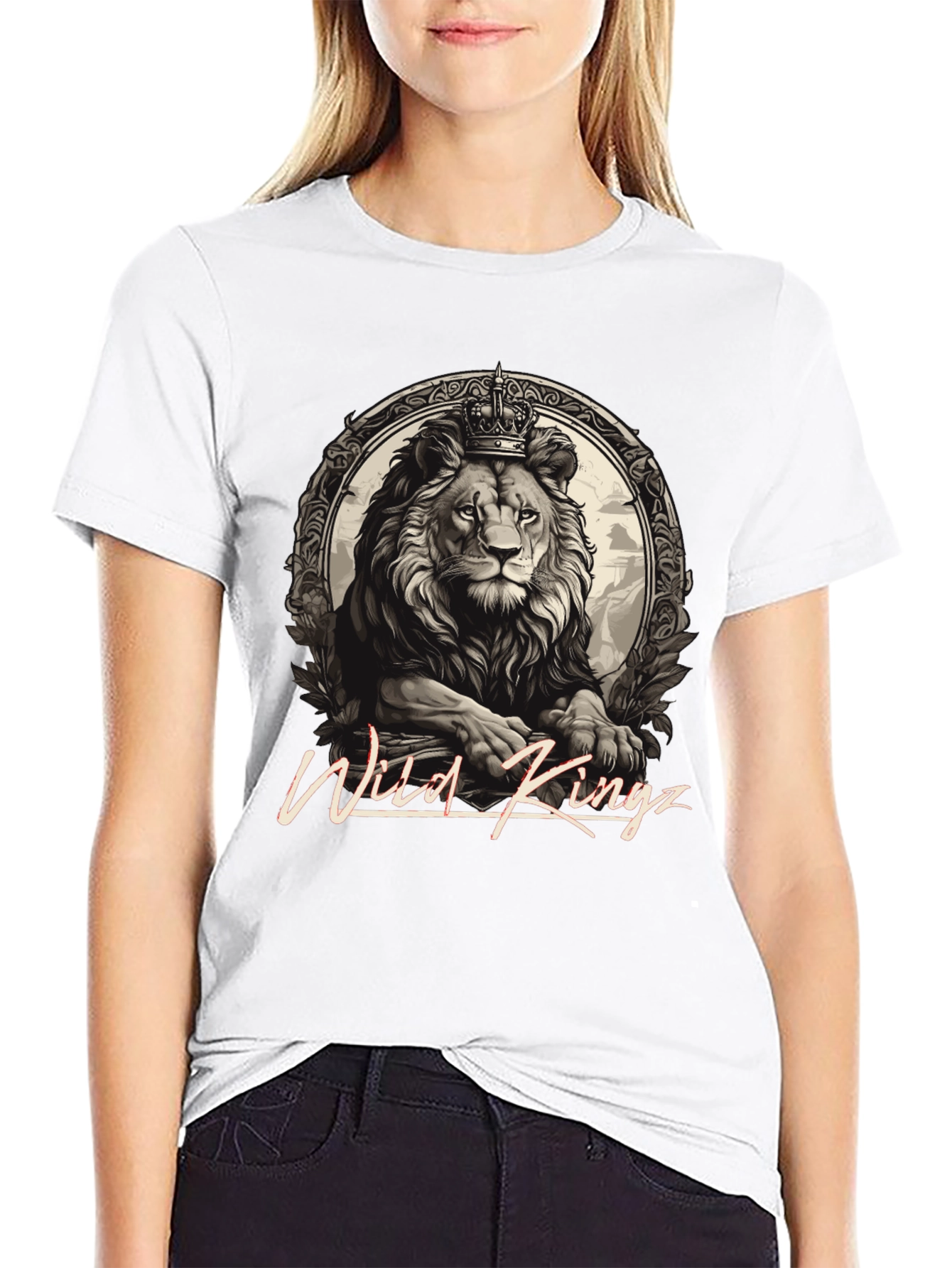 Wild Kingz Lion Graphic Tee - Premium Cotton Black T-Shirt