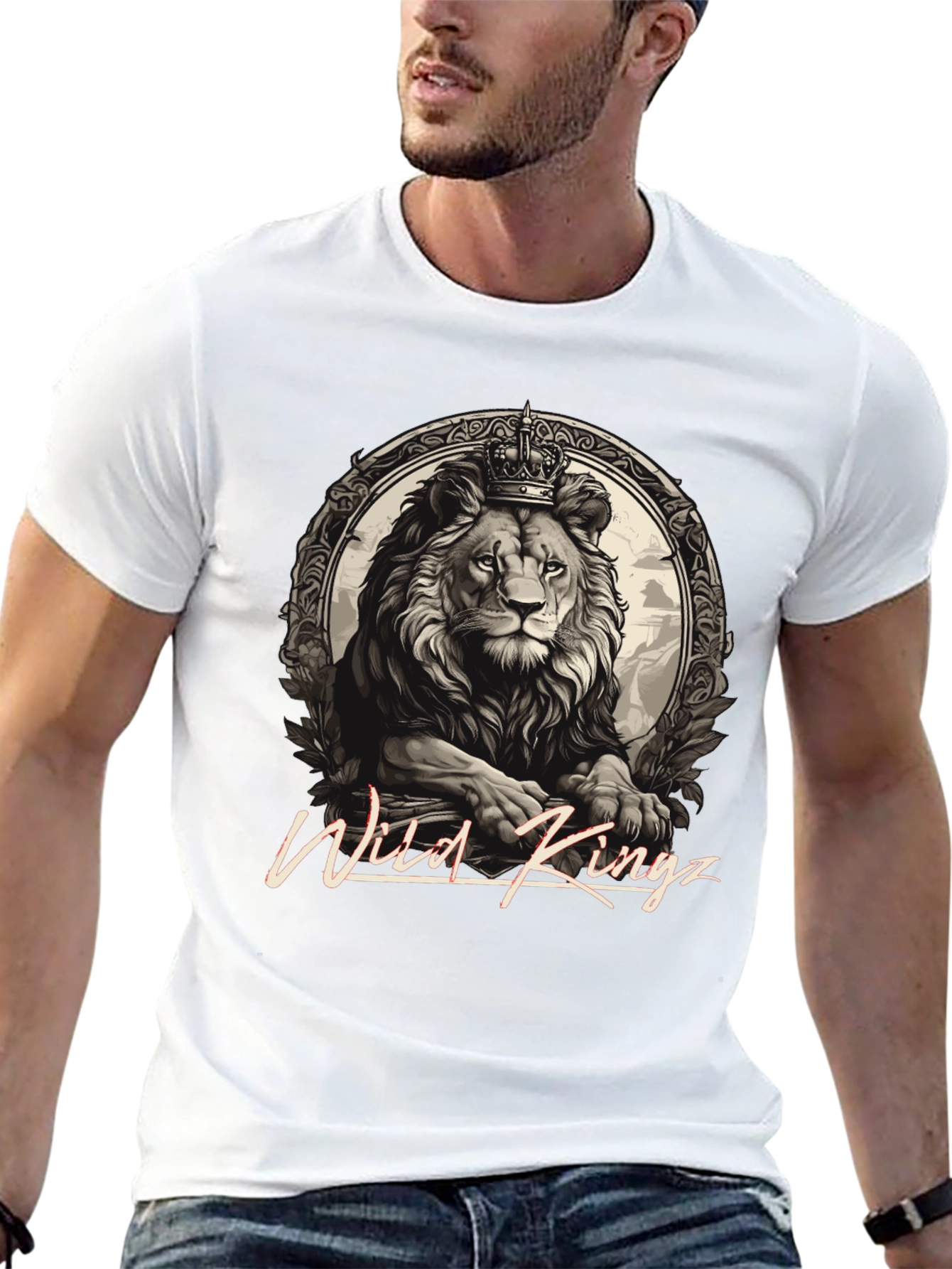 Wild Kingz Lion Graphic Tee - Premium Cotton Black T-Shirt