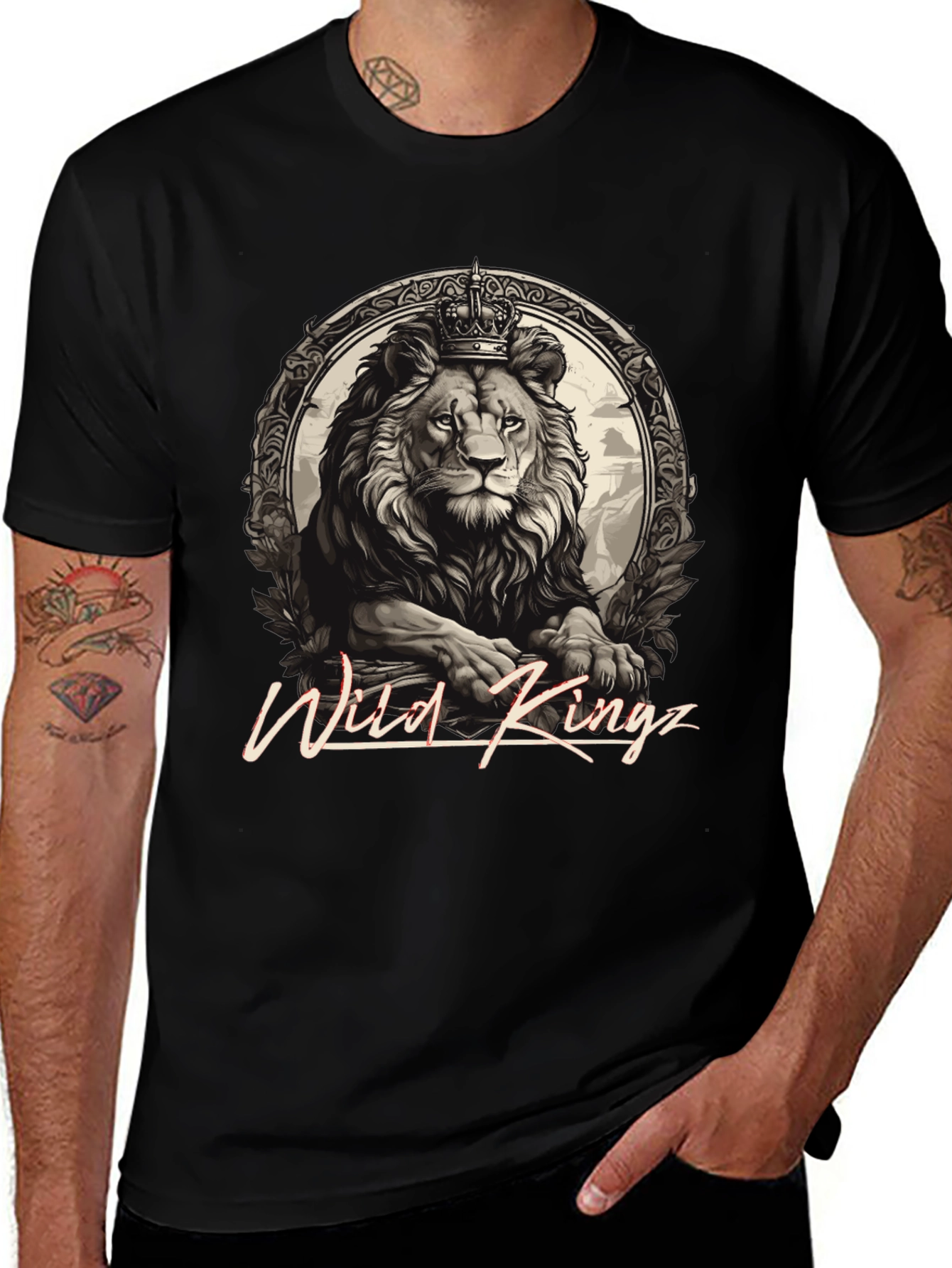 Wild Kingz Lion Graphic Tee - Premium Cotton Black T-Shirt