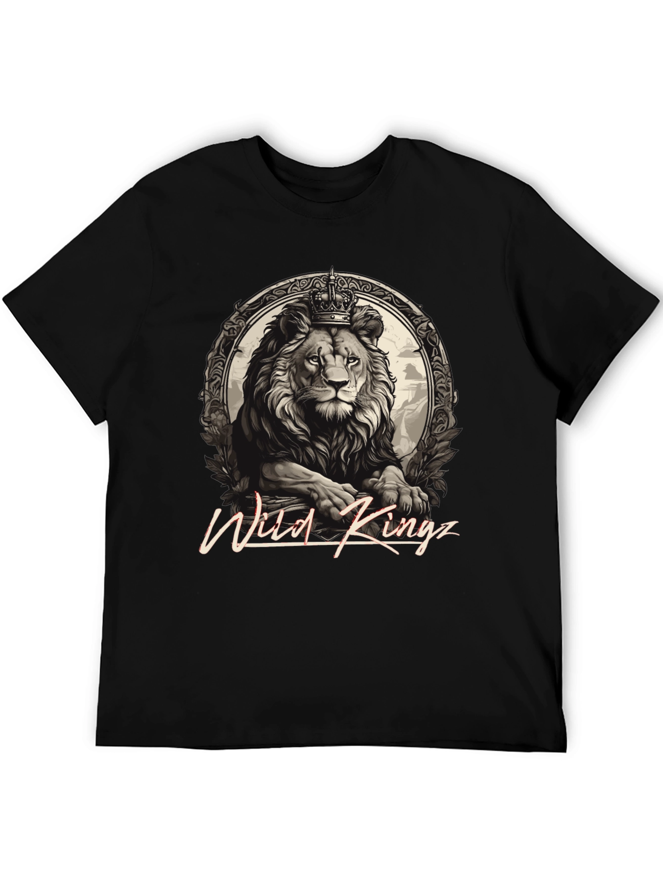 Wild Kingz Lion Graphic Tee - Premium Cotton Black T-Shirt