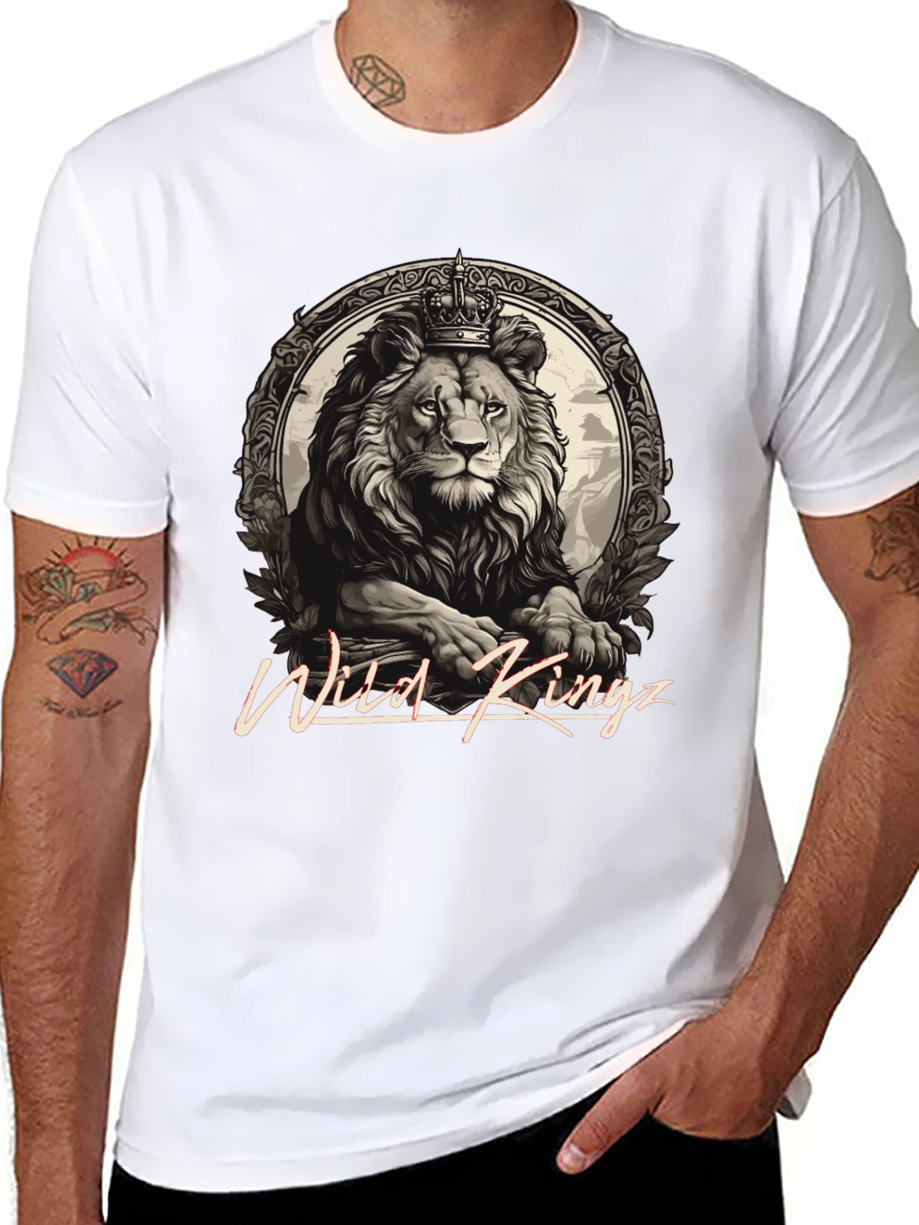 Wild Kingz Lion Graphic Tee - Premium Cotton Black T-Shirt