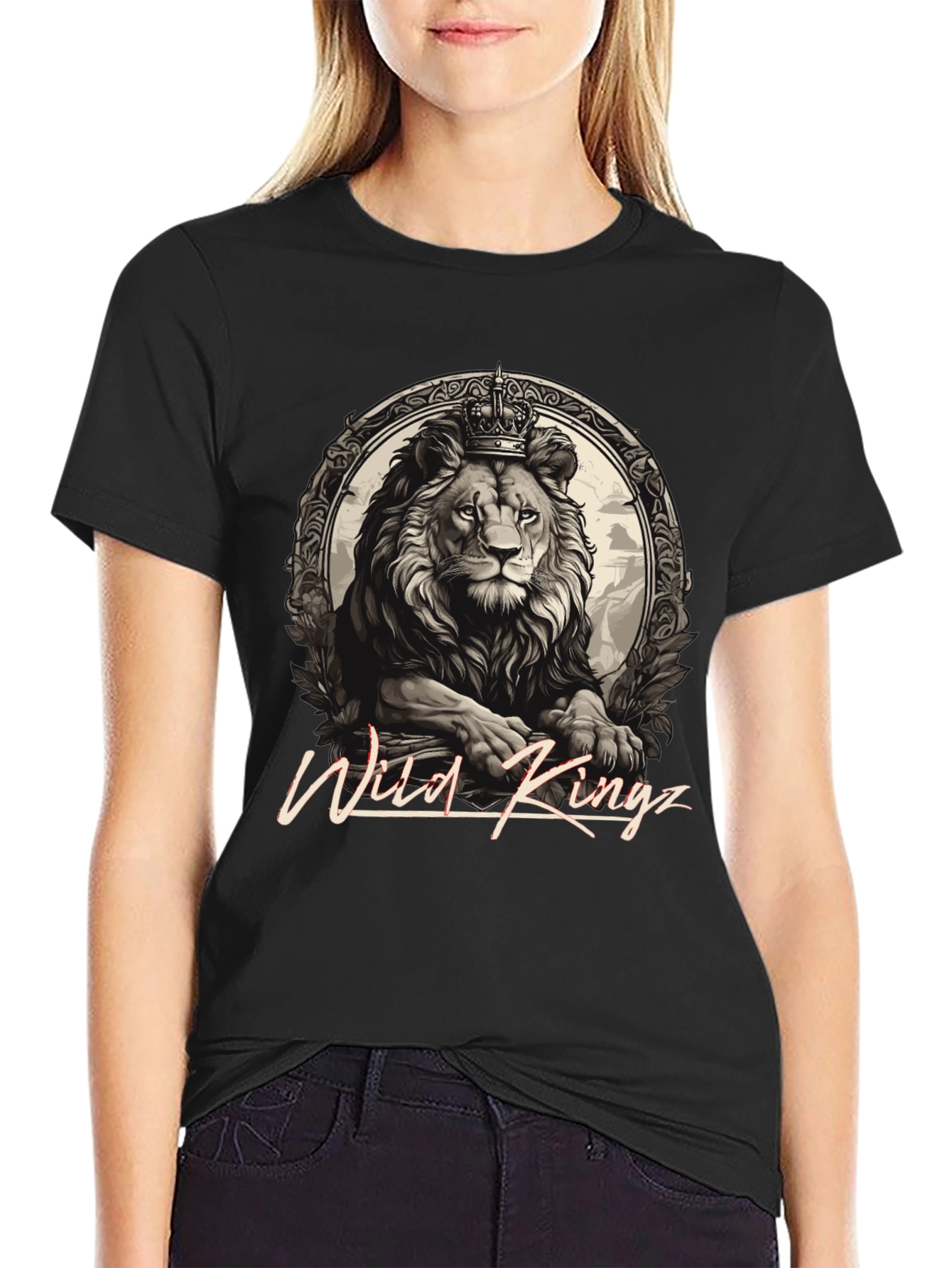 Wild Kingz Lion Graphic Tee - Premium Cotton Black T-Shirt