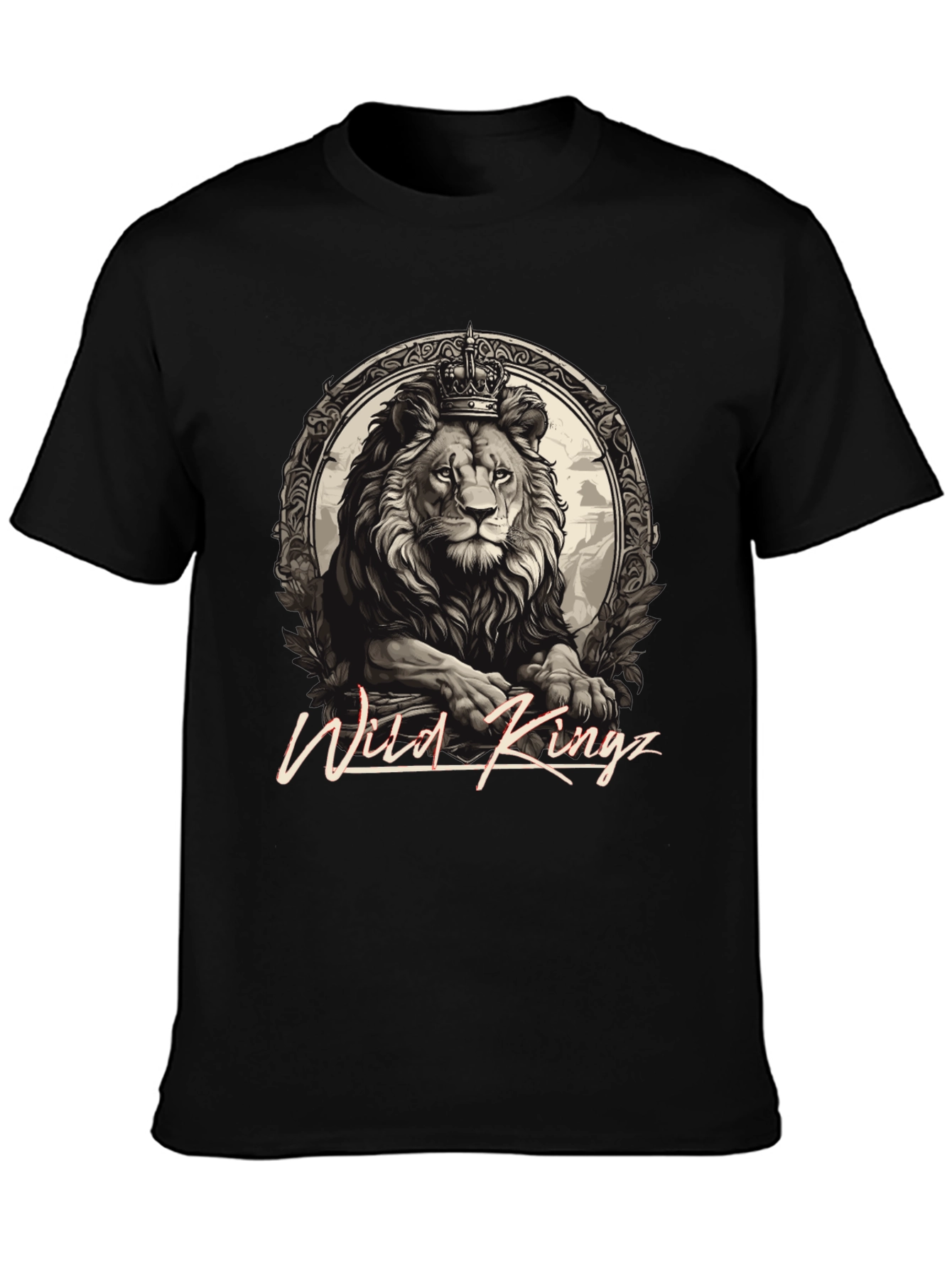 Wild Kingz Lion Graphic Tee - Premium Cotton Black T-Shirt