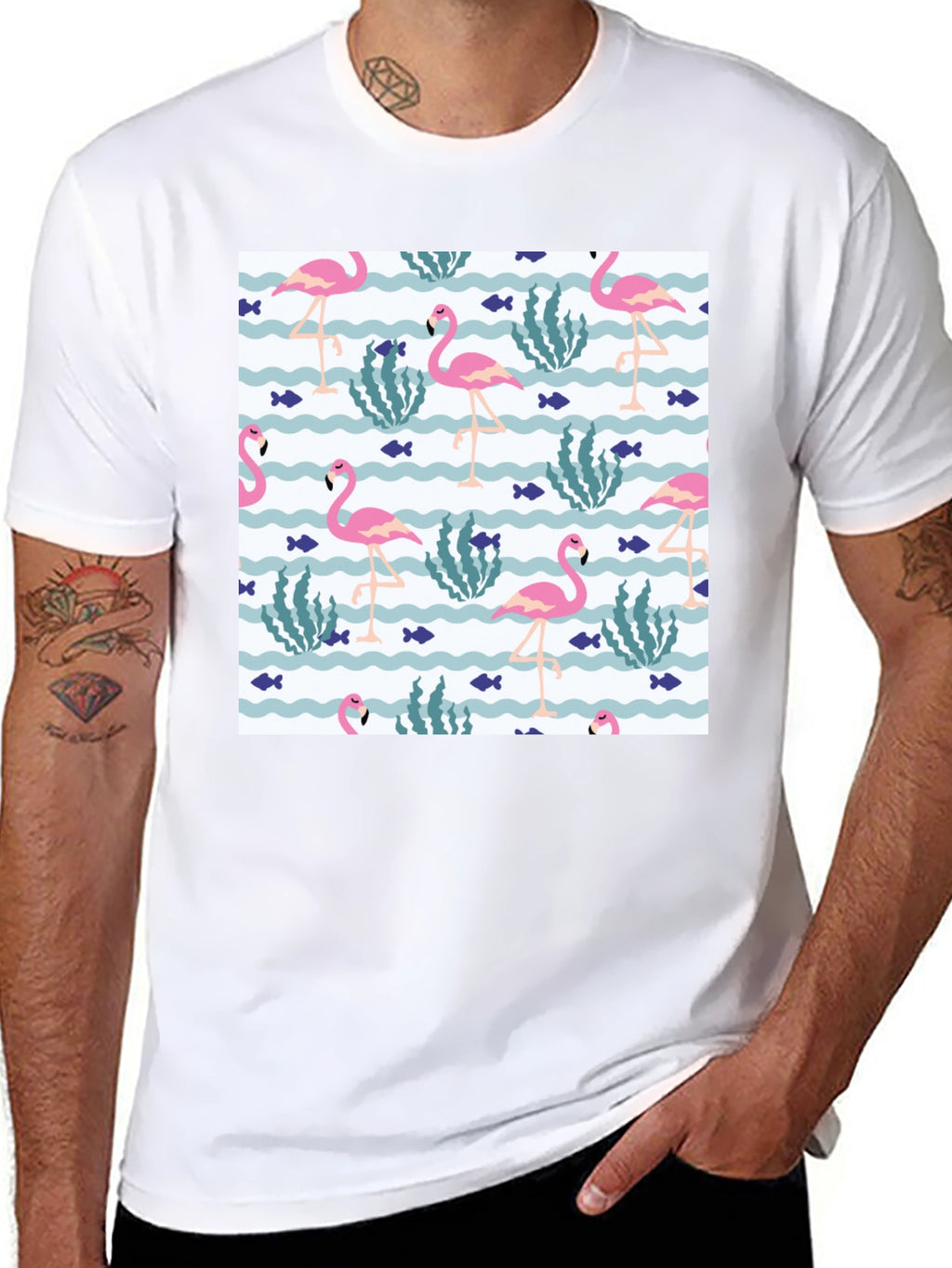 Fun Flamingo Print Black T-Shirt