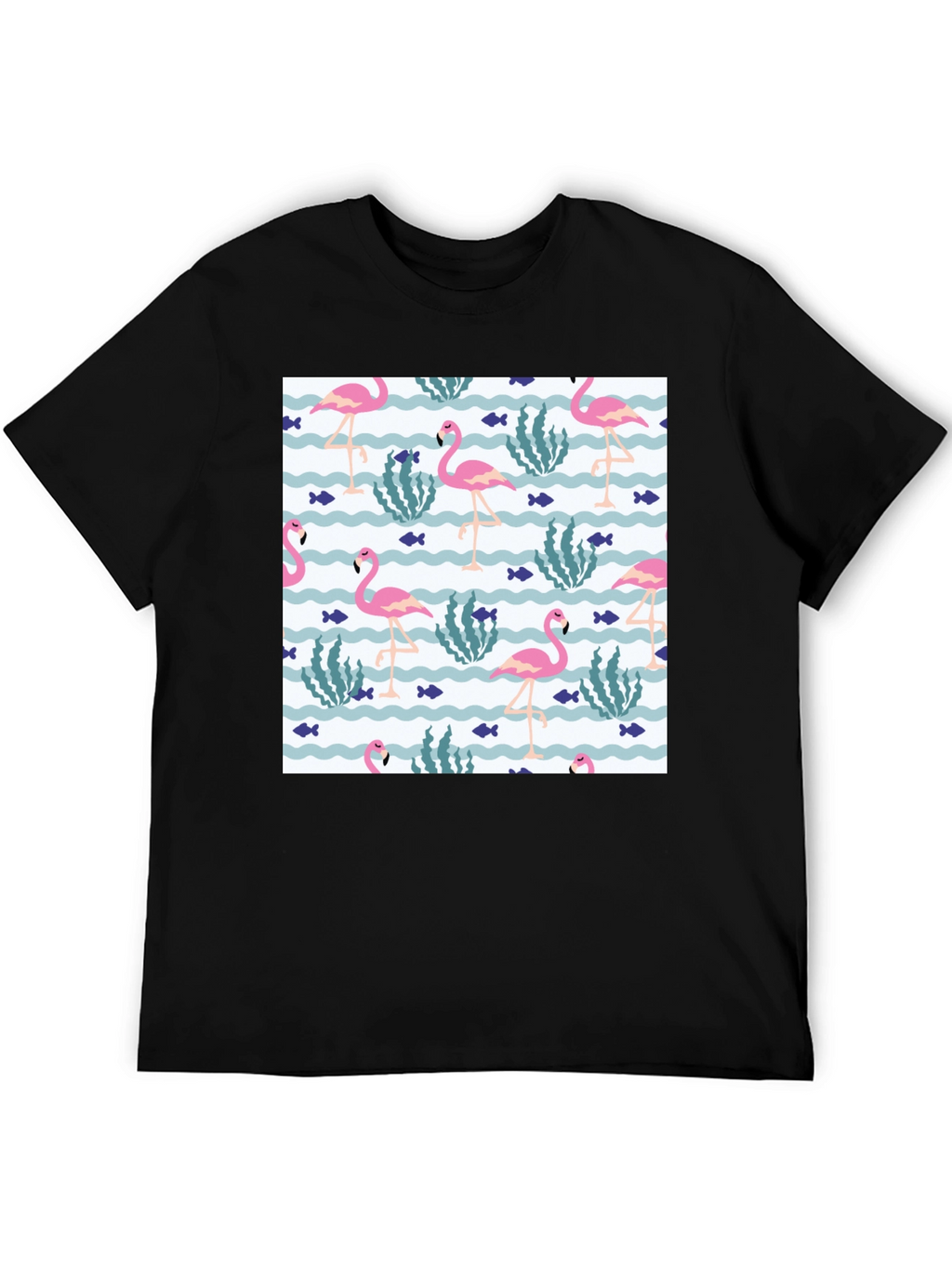 Fun Flamingo Print Black T-Shirt