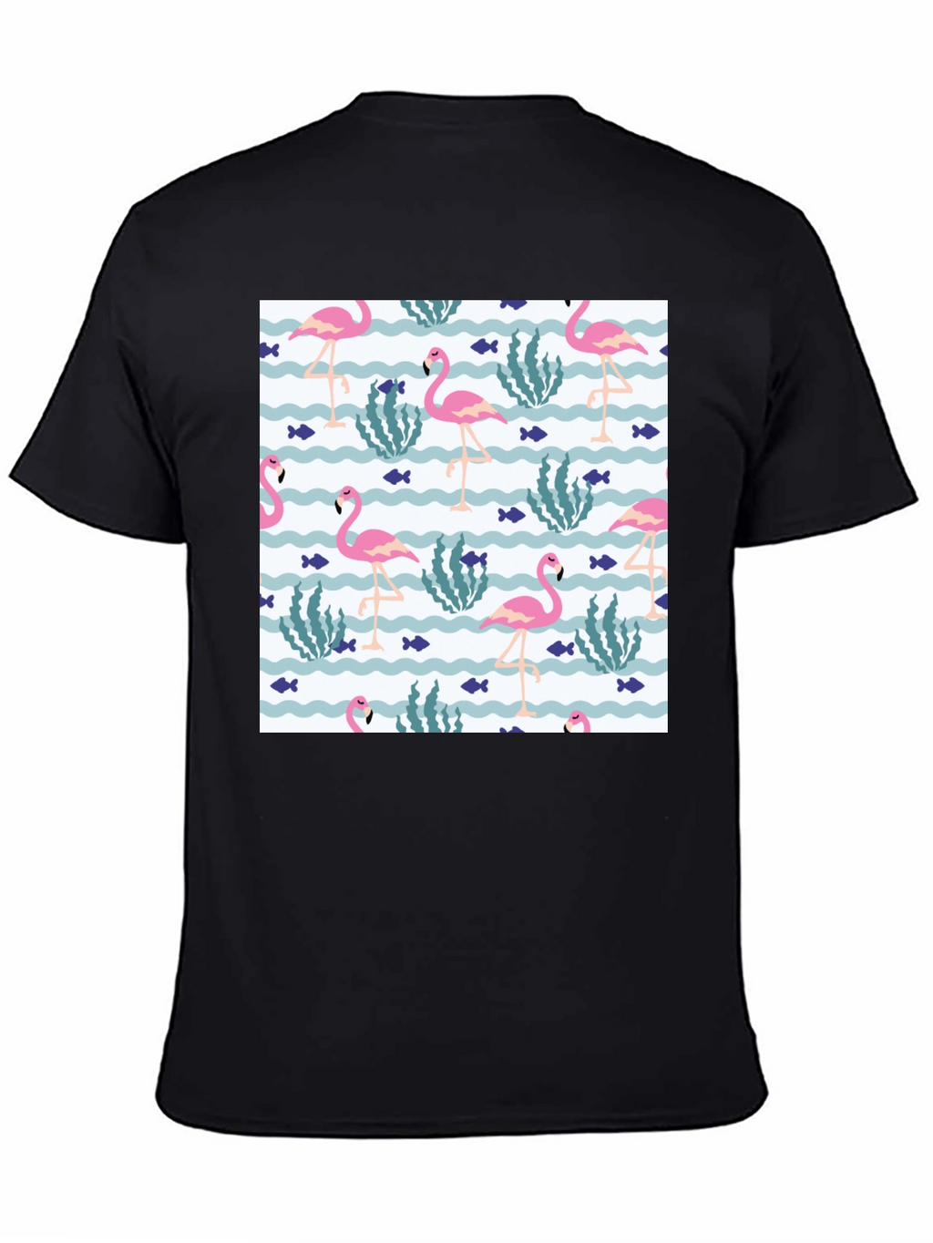 Fun Flamingo Print Black T-Shirt