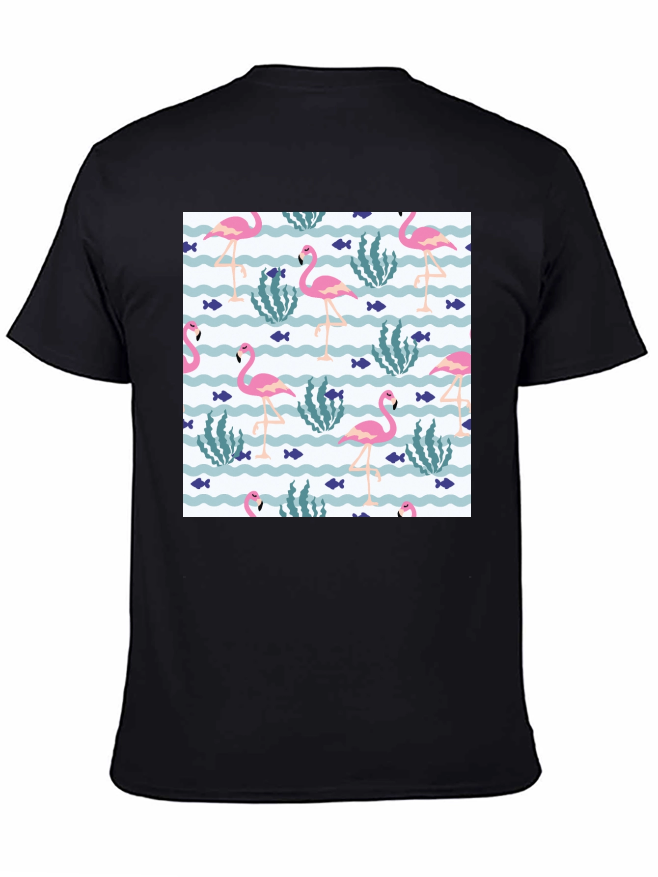Fun Flamingo Print Black T-Shirt