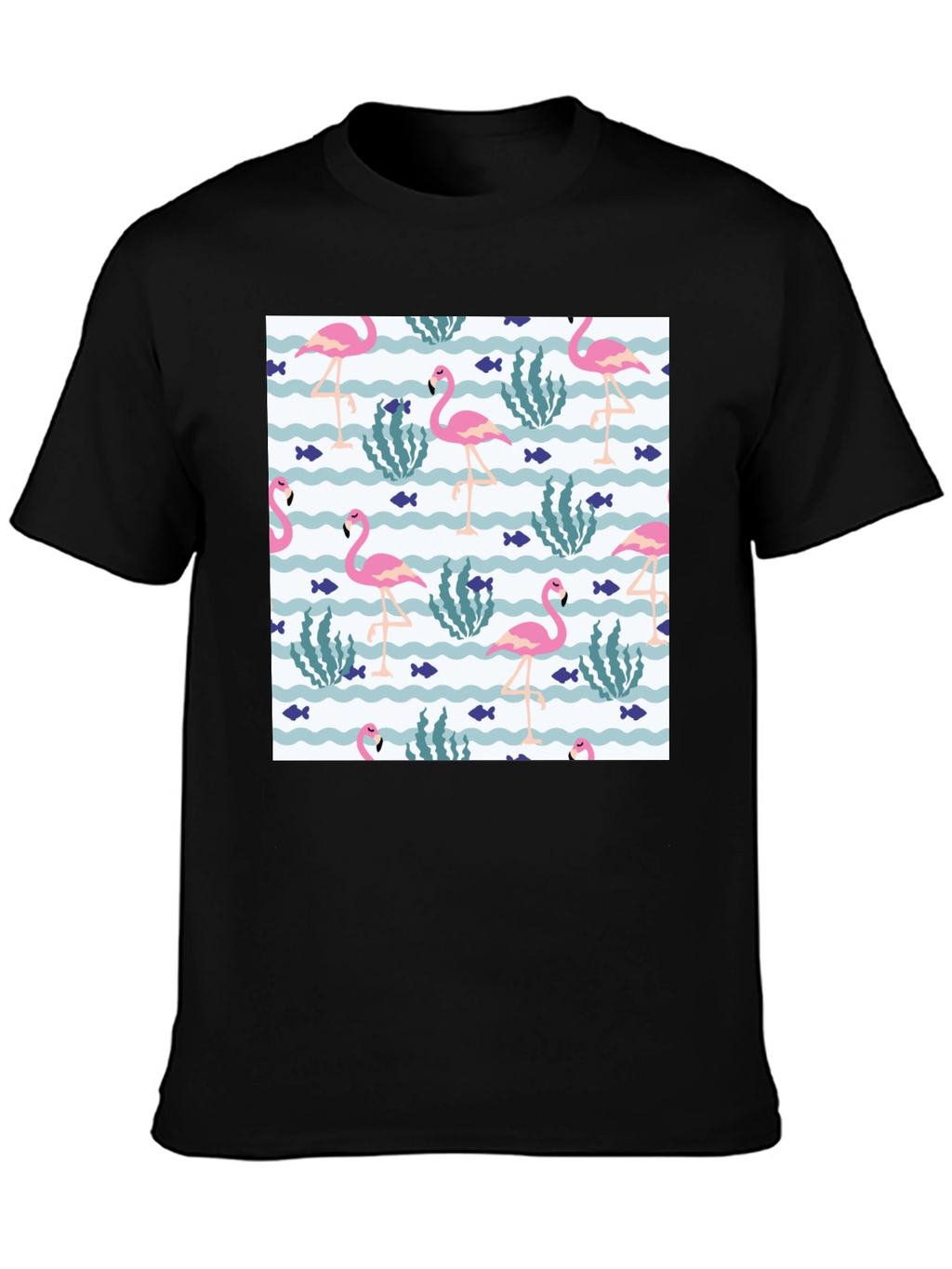 Fun Flamingo Print Black T-Shirt