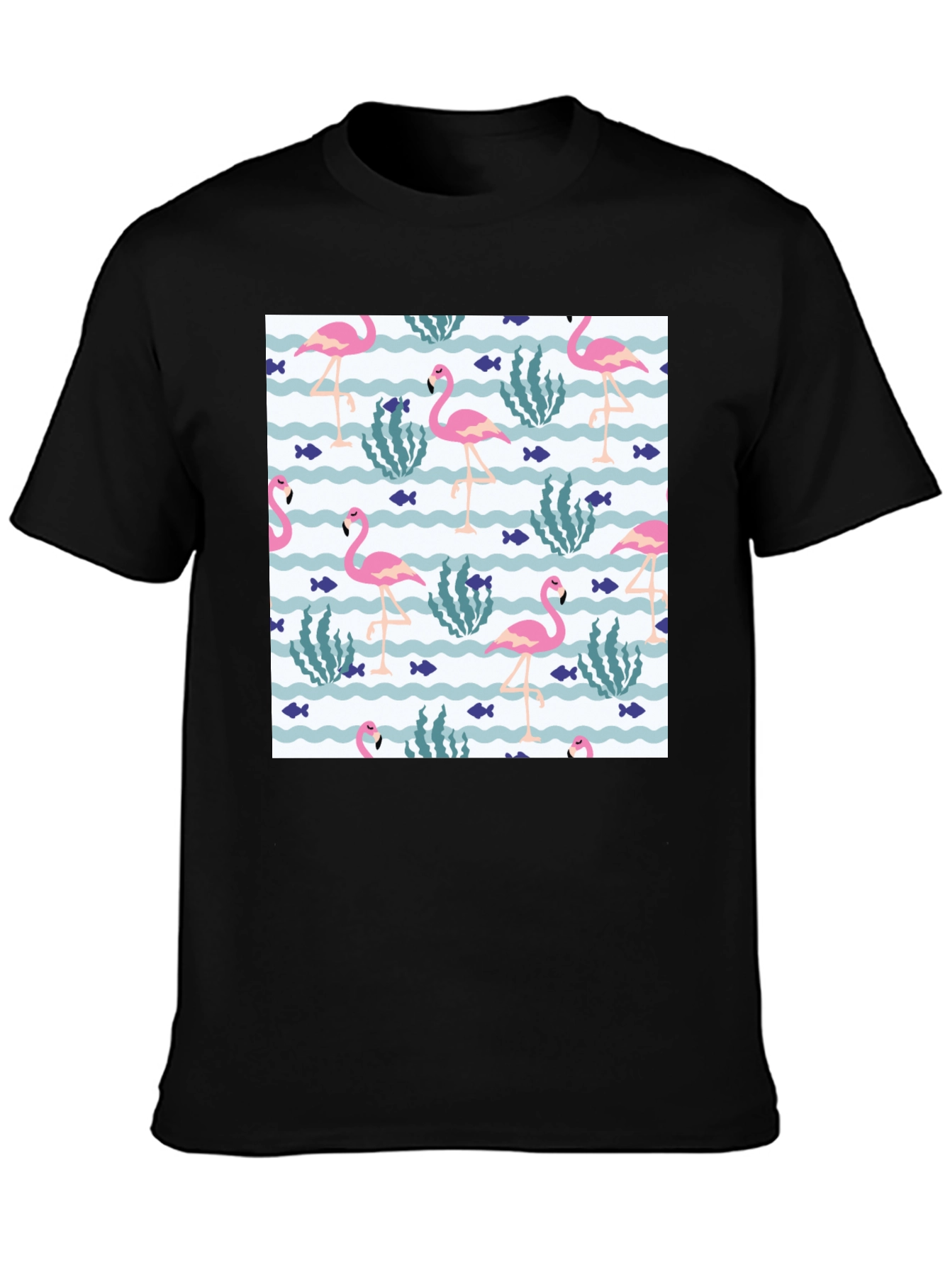 Fun Flamingo Print Black T-Shirt