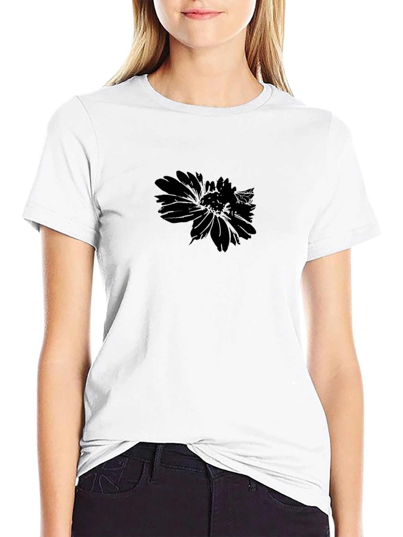 Black Flower Silhouette T-Shirt - Modern Minimalist Tee