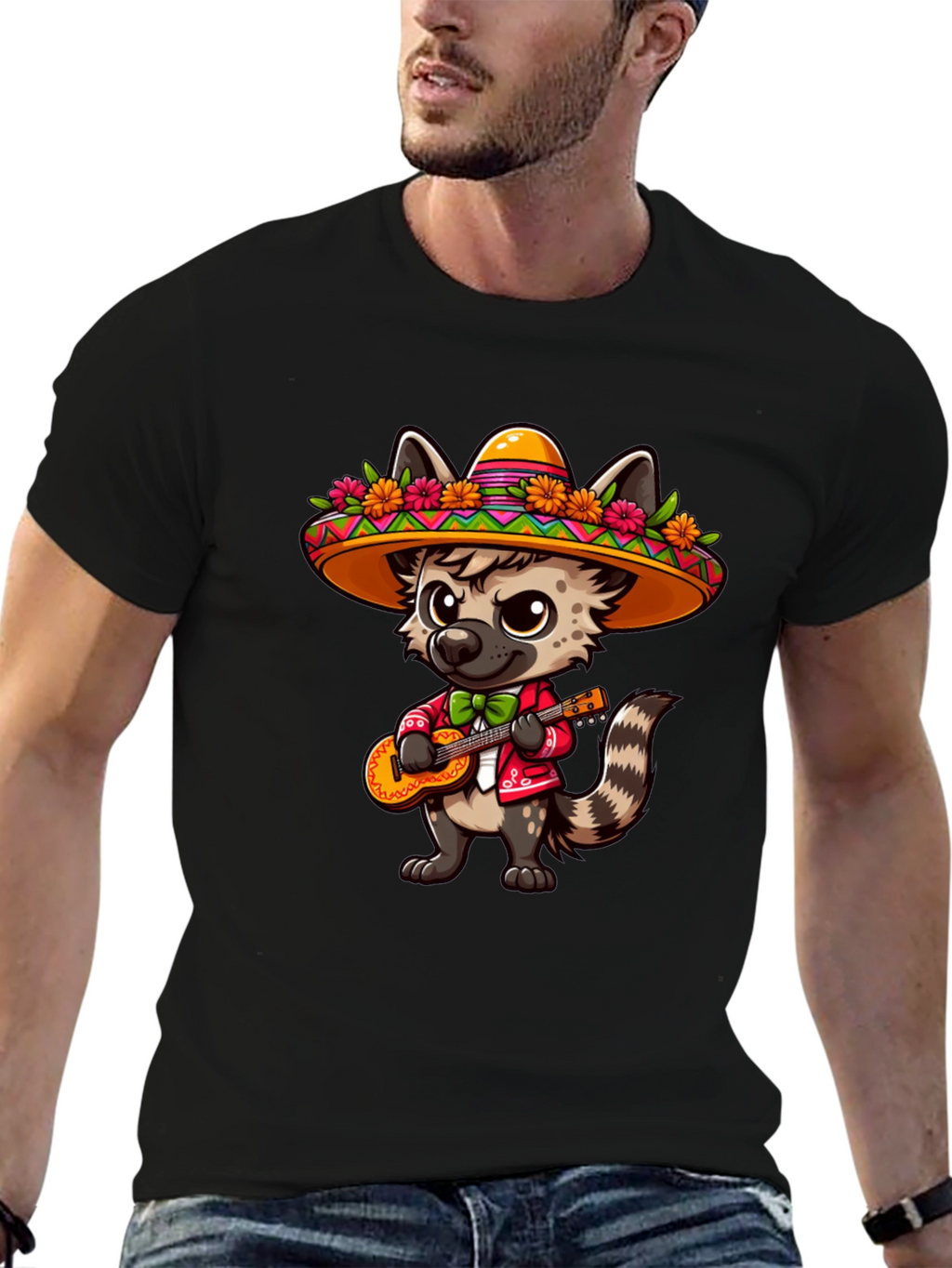 Fiesta Fun T-Shirt: Hyena with Sombrero & Guitar