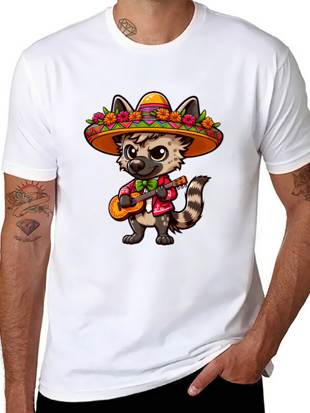 Fiesta Fun T-Shirt: Hyena with Sombrero & Guitar