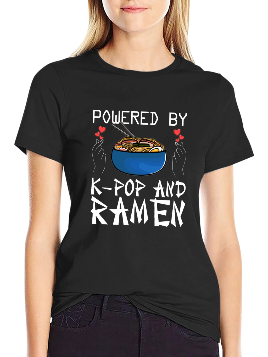 Powered by K-Pop and Ramen Black T-Shirt
