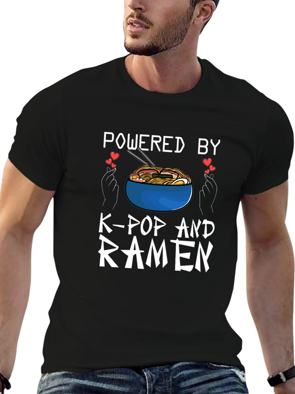 Powered by K-Pop and Ramen Black T-Shirt