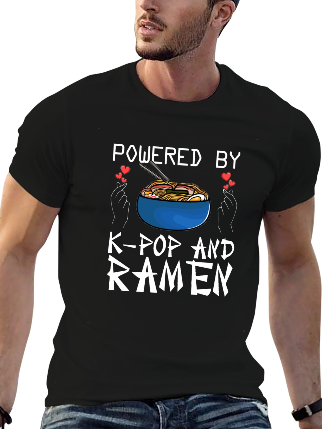 Powered by K-Pop and Ramen Black T-Shirt