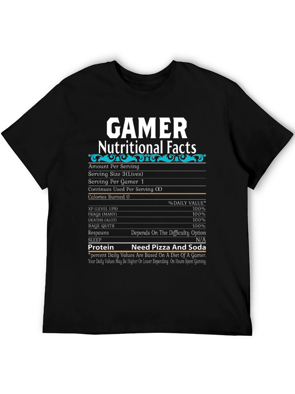 Gamer Nutritional Facts T-Shirt - Funny Gaming Tee