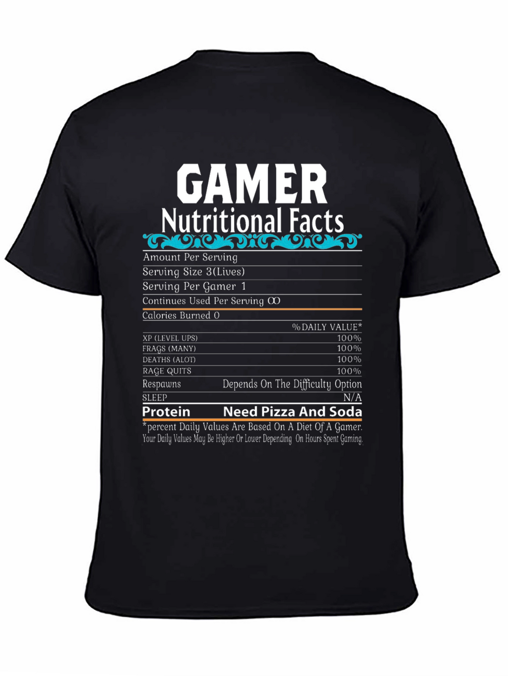 Gamer Nutritional Facts T-Shirt - Funny Gaming Tee