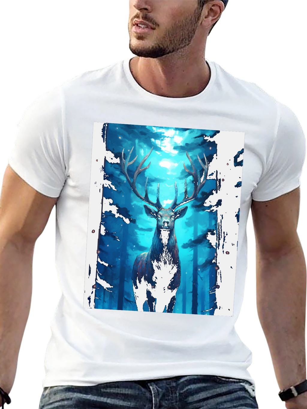 Mystic Forest Deer Graphic Tee - Black