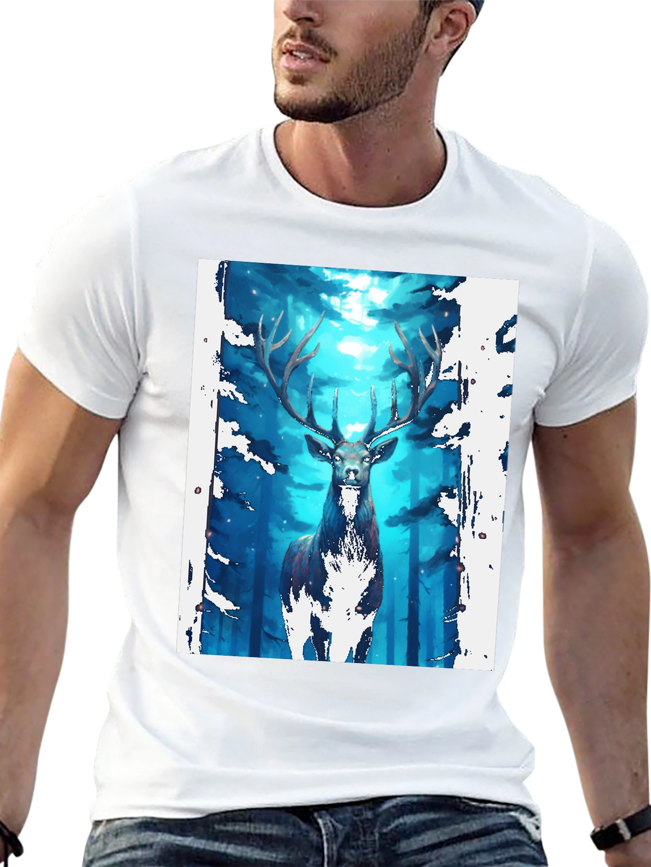 Mystic Forest Deer Graphic Tee - Black