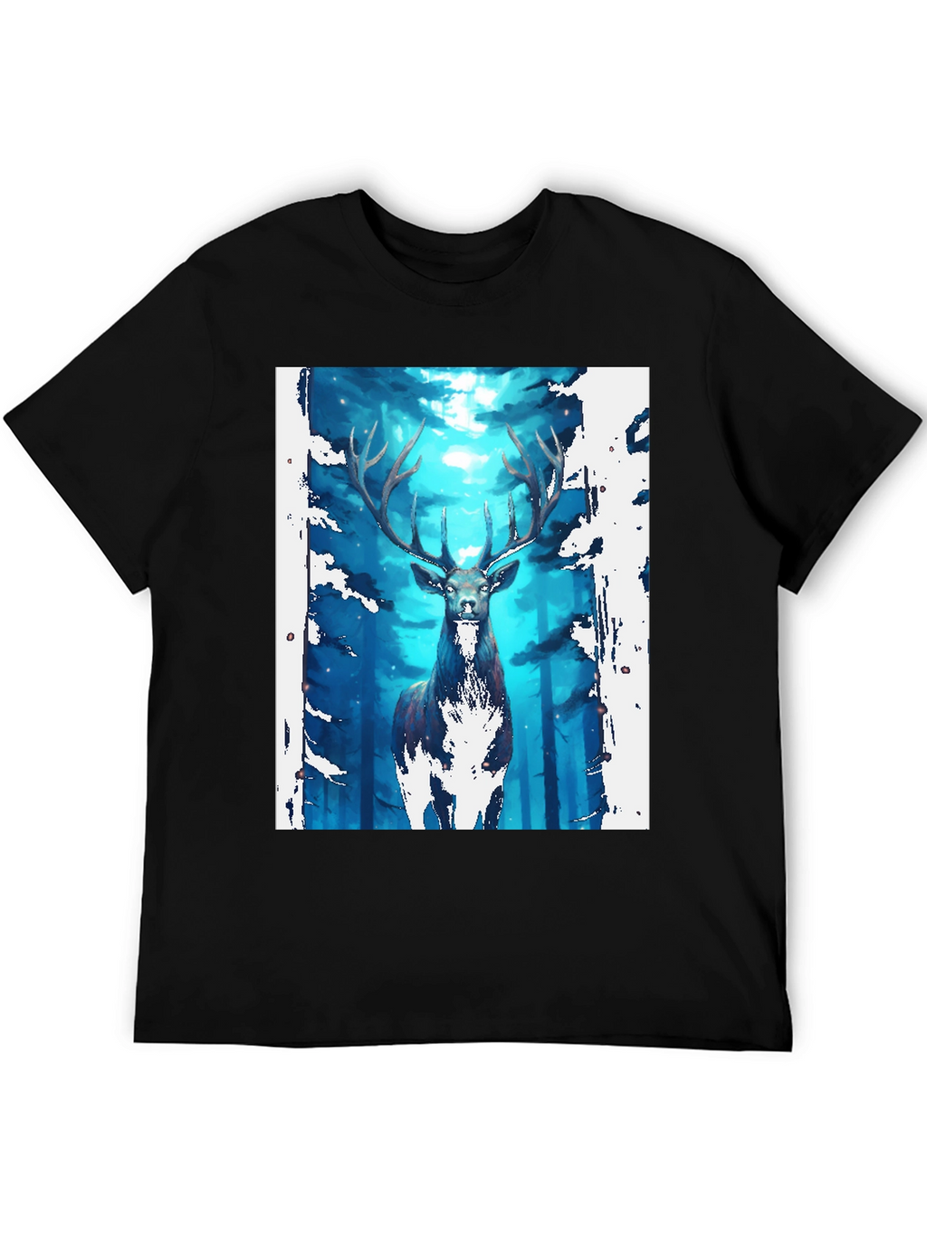 Mystic Forest Deer Graphic Tee - Black