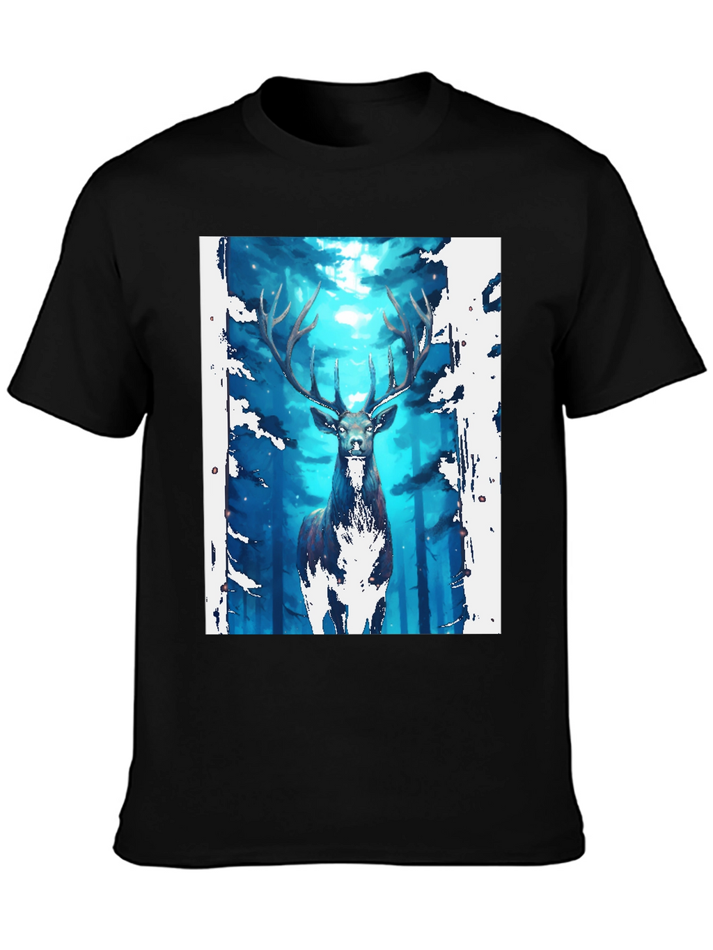 Mystic Forest Deer Graphic Tee - Black