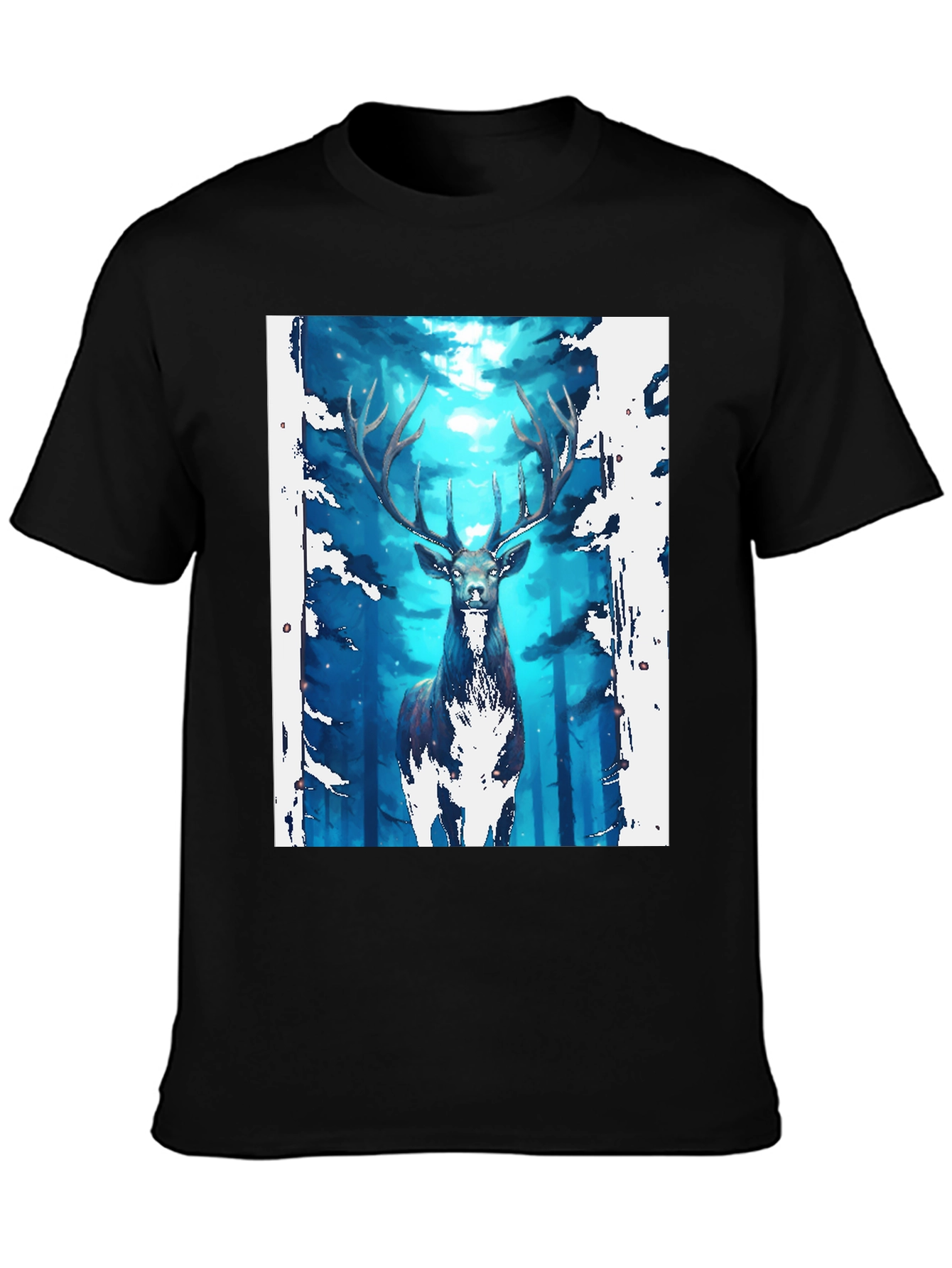 Mystic Forest Deer Graphic Tee - Black