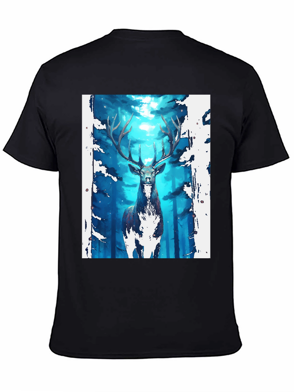 Mystic Forest Deer Graphic Tee - Black