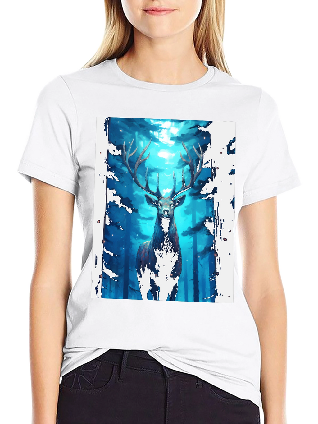 Mystic Forest Deer Graphic Tee - Black