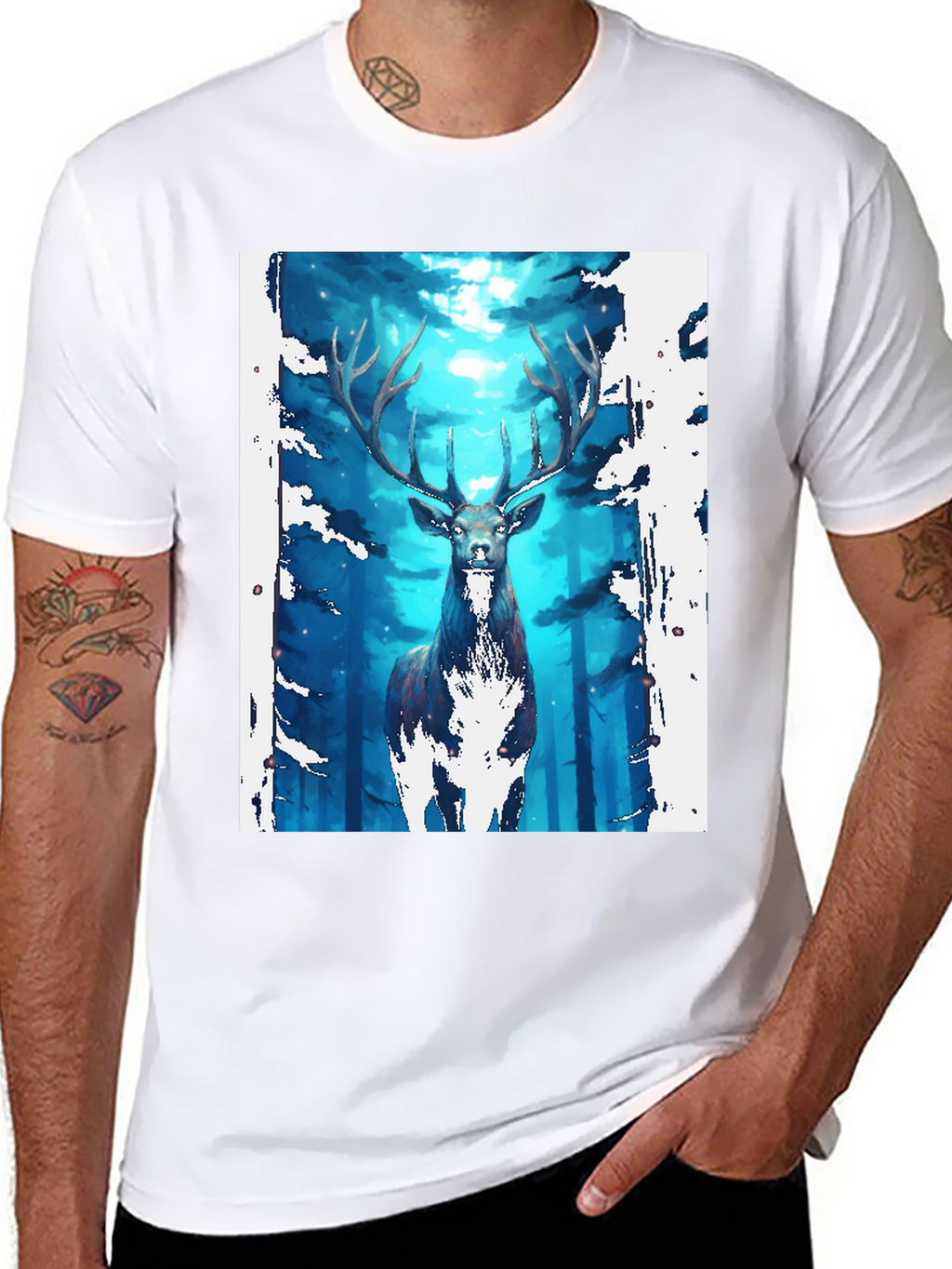 Mystic Forest Deer Graphic Tee - Black
