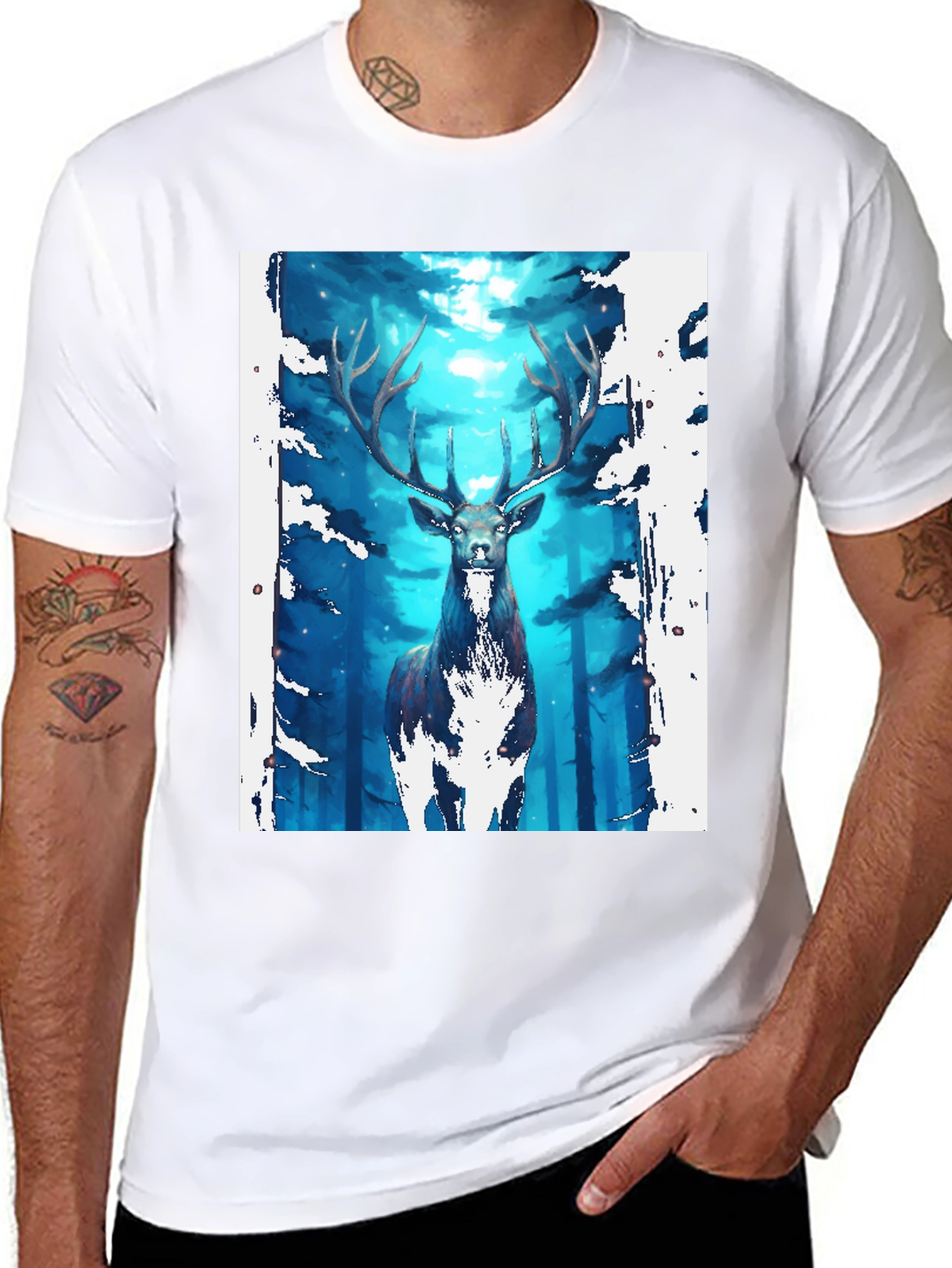Mystic Forest Deer Graphic Tee - Black
