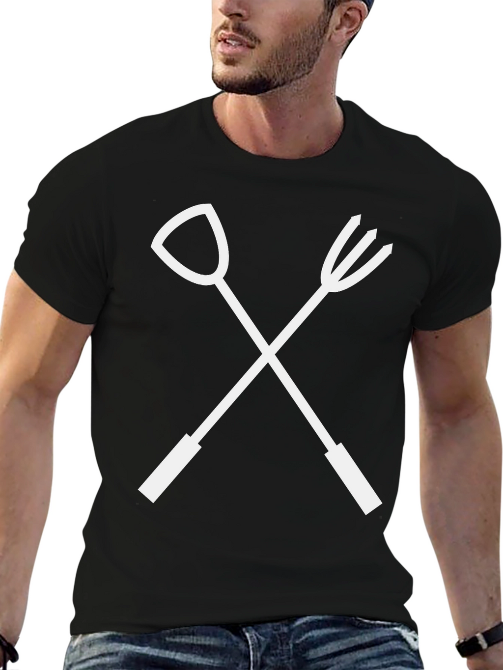 Gardening Tools Crossed T-Shirt - Black Cotton Tee