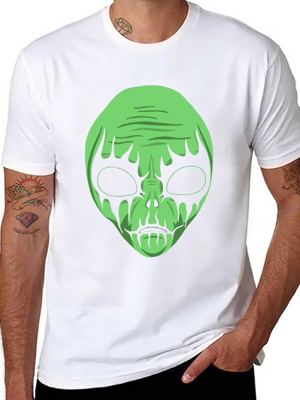 Green Alien Graphic Black T-Shirt