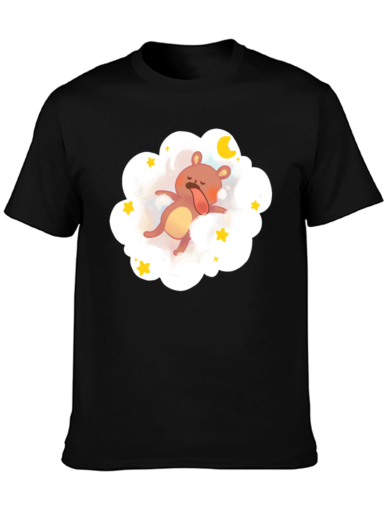 Dreamy Bear Graphic Tee - Black Cotton Comfort