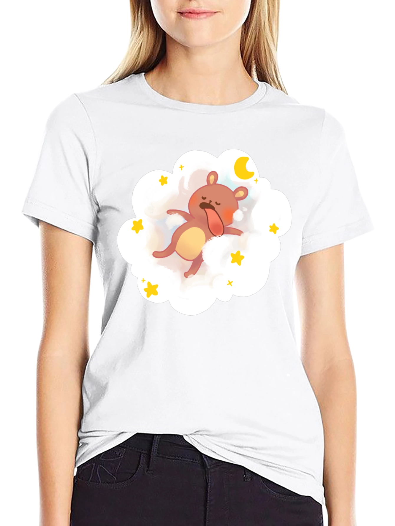 Dreamy Bear Graphic Tee - Black Cotton Comfort