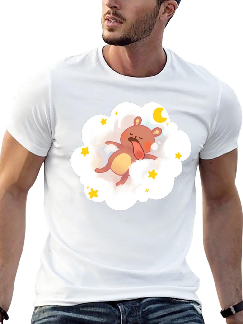 Dreamy Bear Graphic Tee - Black Cotton Comfort