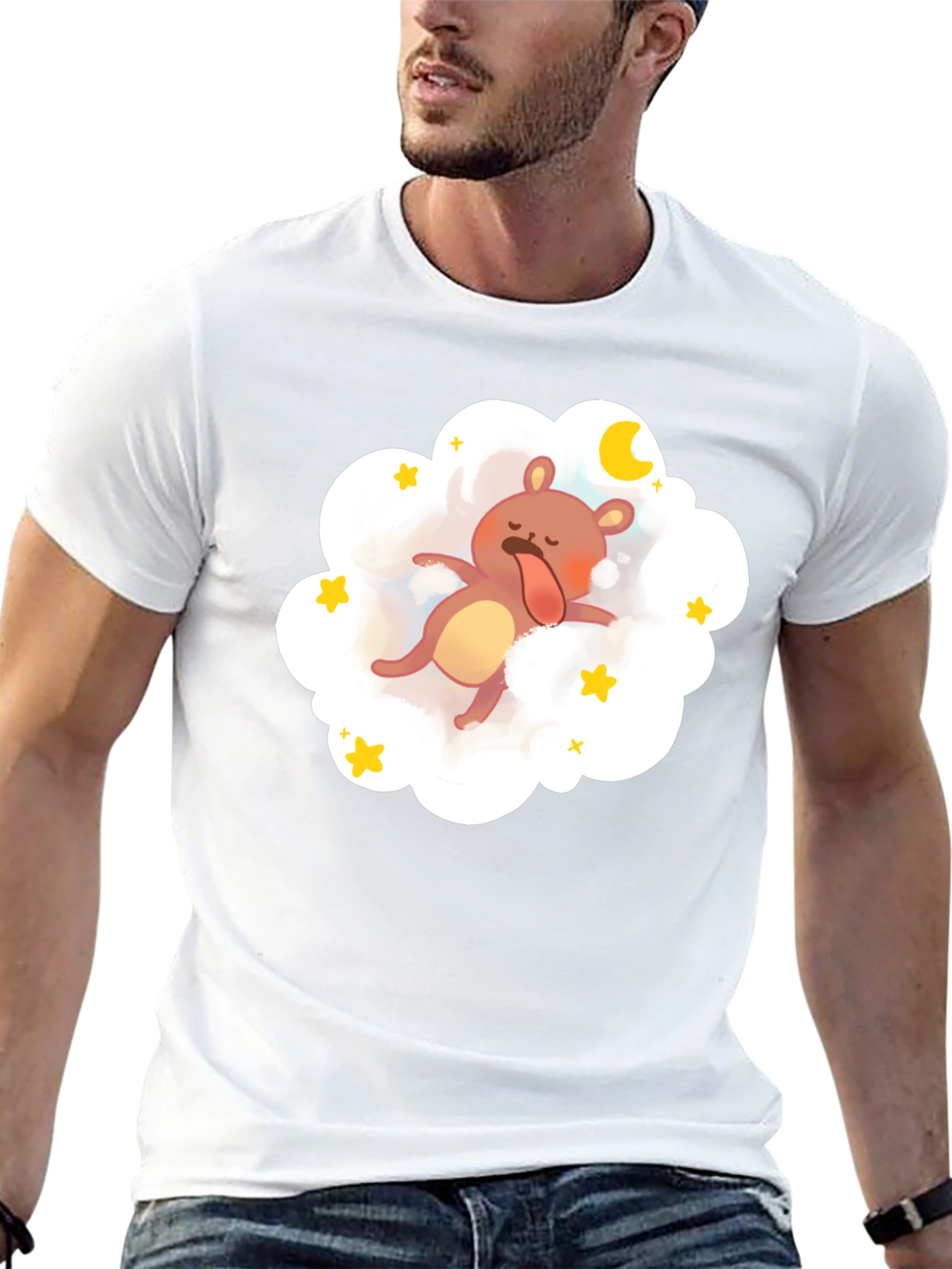 Dreamy Bear Graphic Tee - Black Cotton Comfort