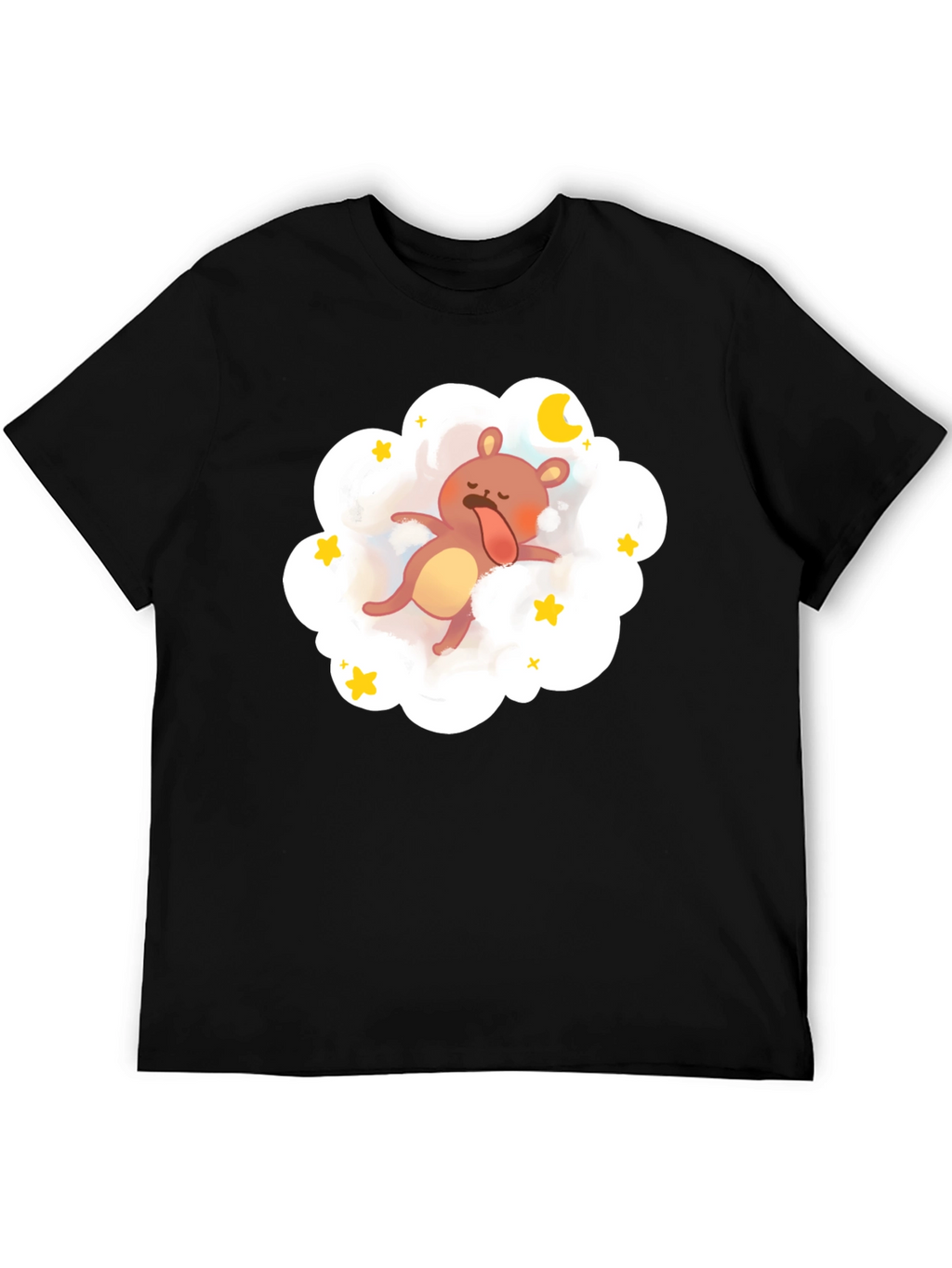 Dreamy Bear Graphic Tee - Black Cotton Comfort