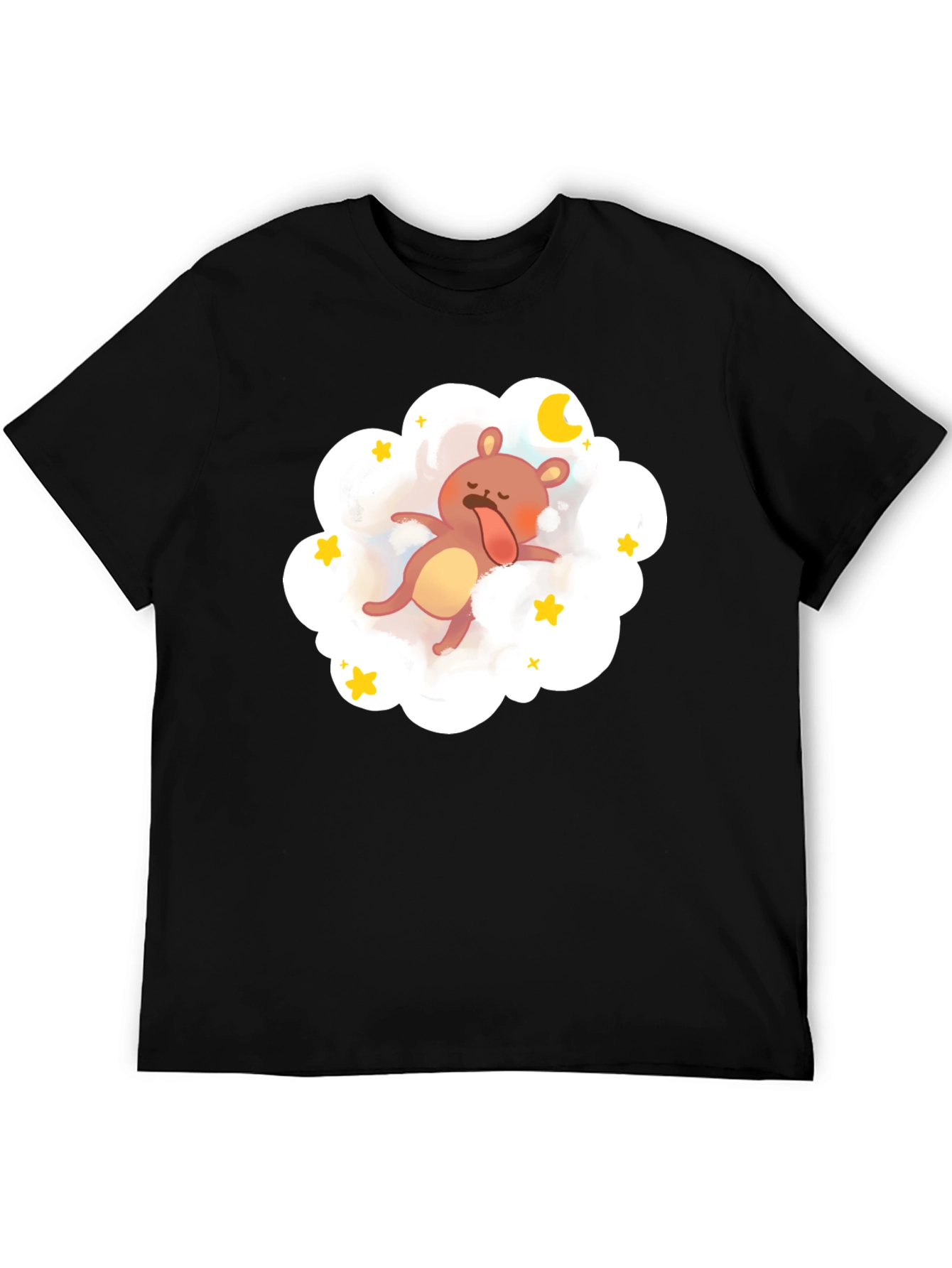 Dreamy Bear Graphic Tee - Black Cotton Comfort