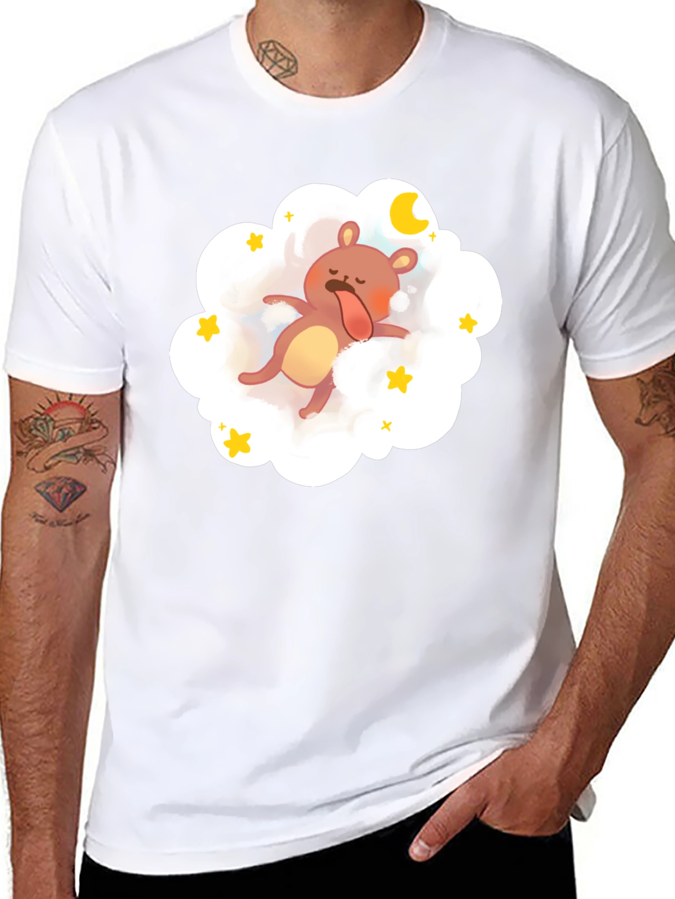Dreamy Bear Graphic Tee - Black Cotton Comfort