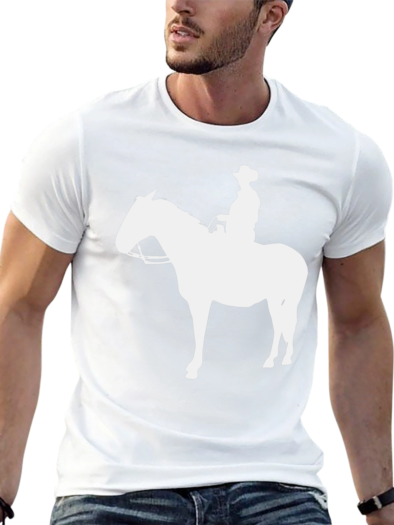 Cowboy Horse Graphic Tee - Black Cotton Blend T-Shirt