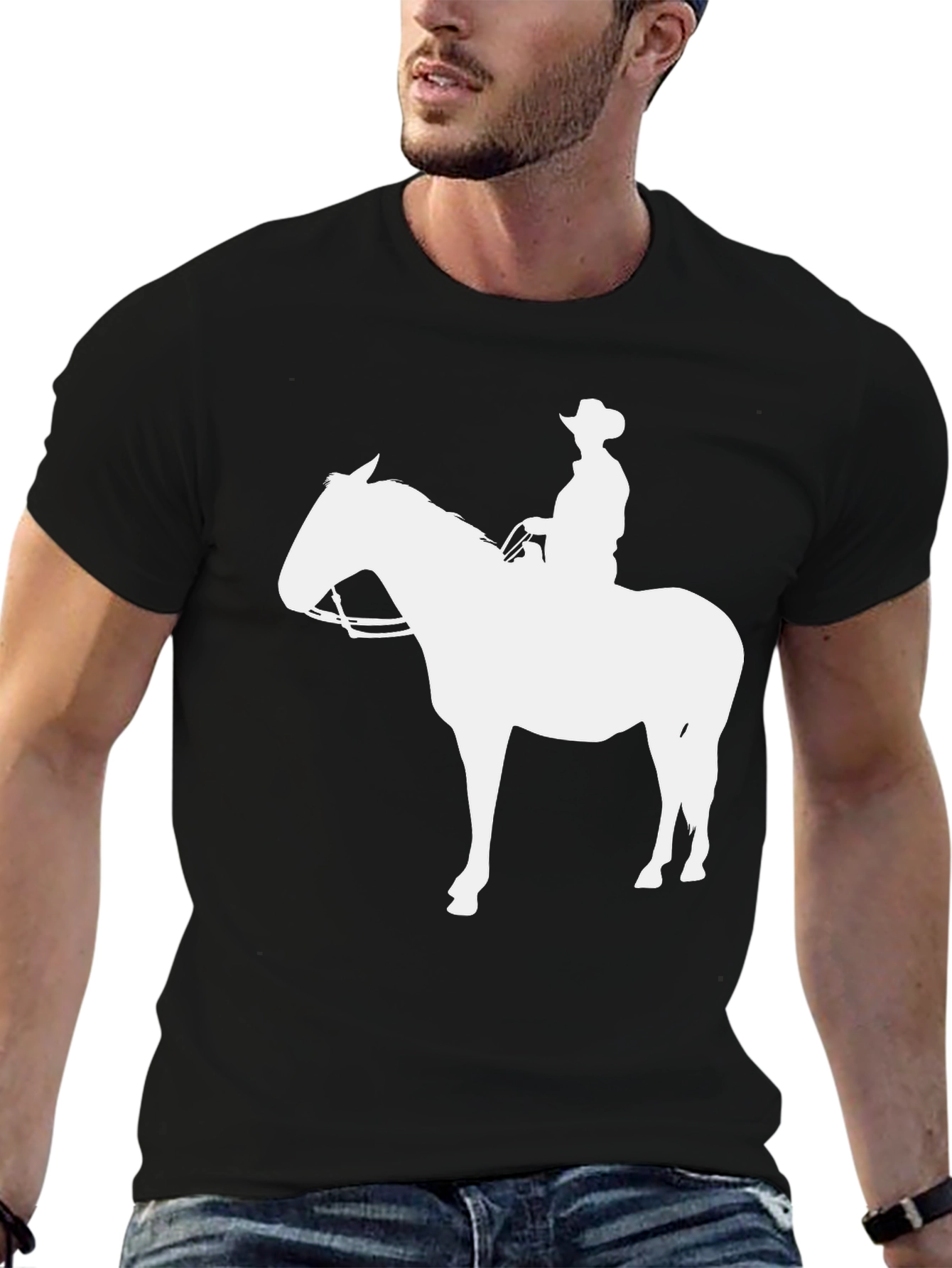 Cowboy Horse Graphic Tee - Black Cotton Blend T-Shirt