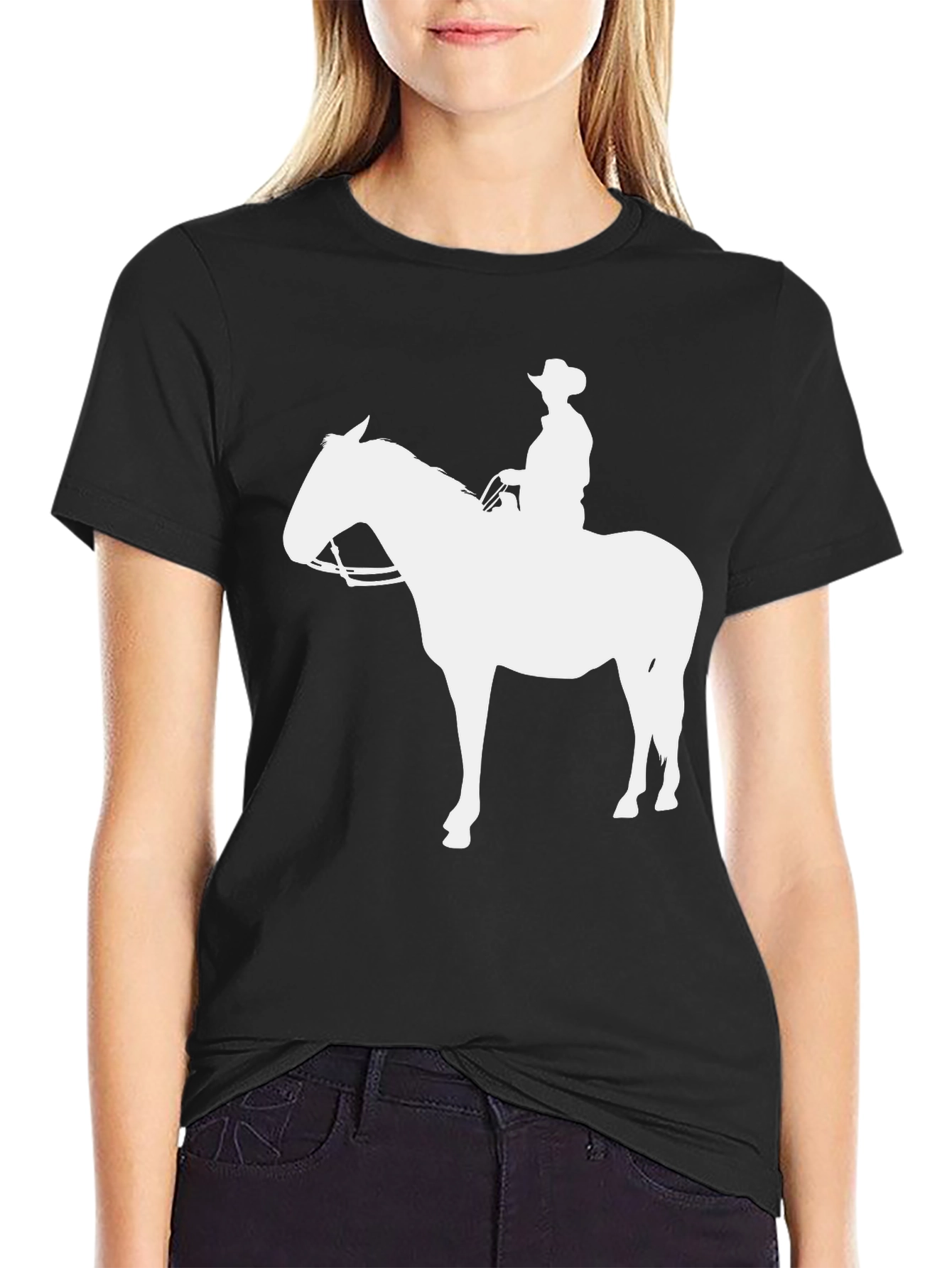 Cowboy Horse Graphic Tee - Black Cotton Blend T-Shirt