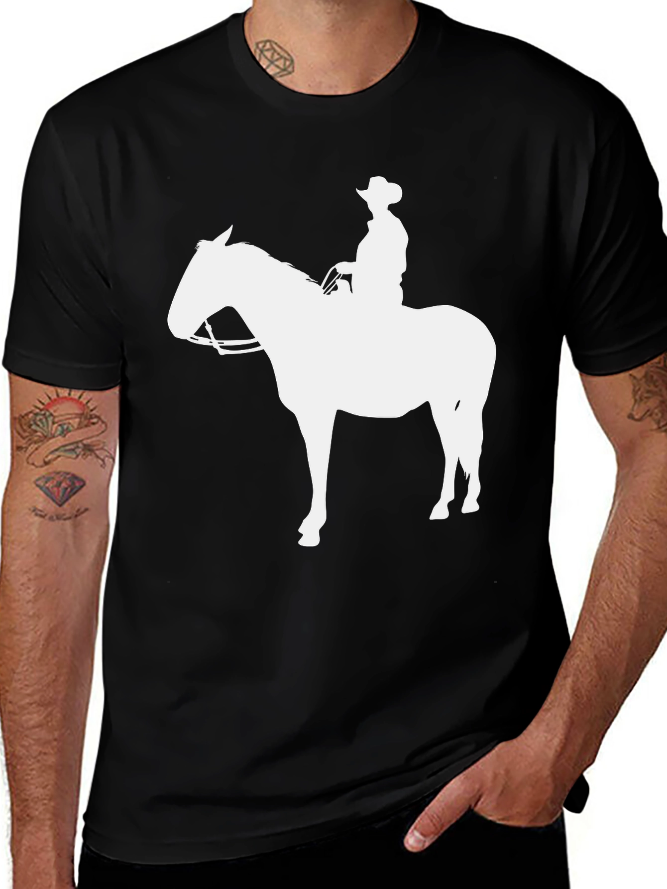 Cowboy Horse Graphic Tee - Black Cotton Blend T-Shirt