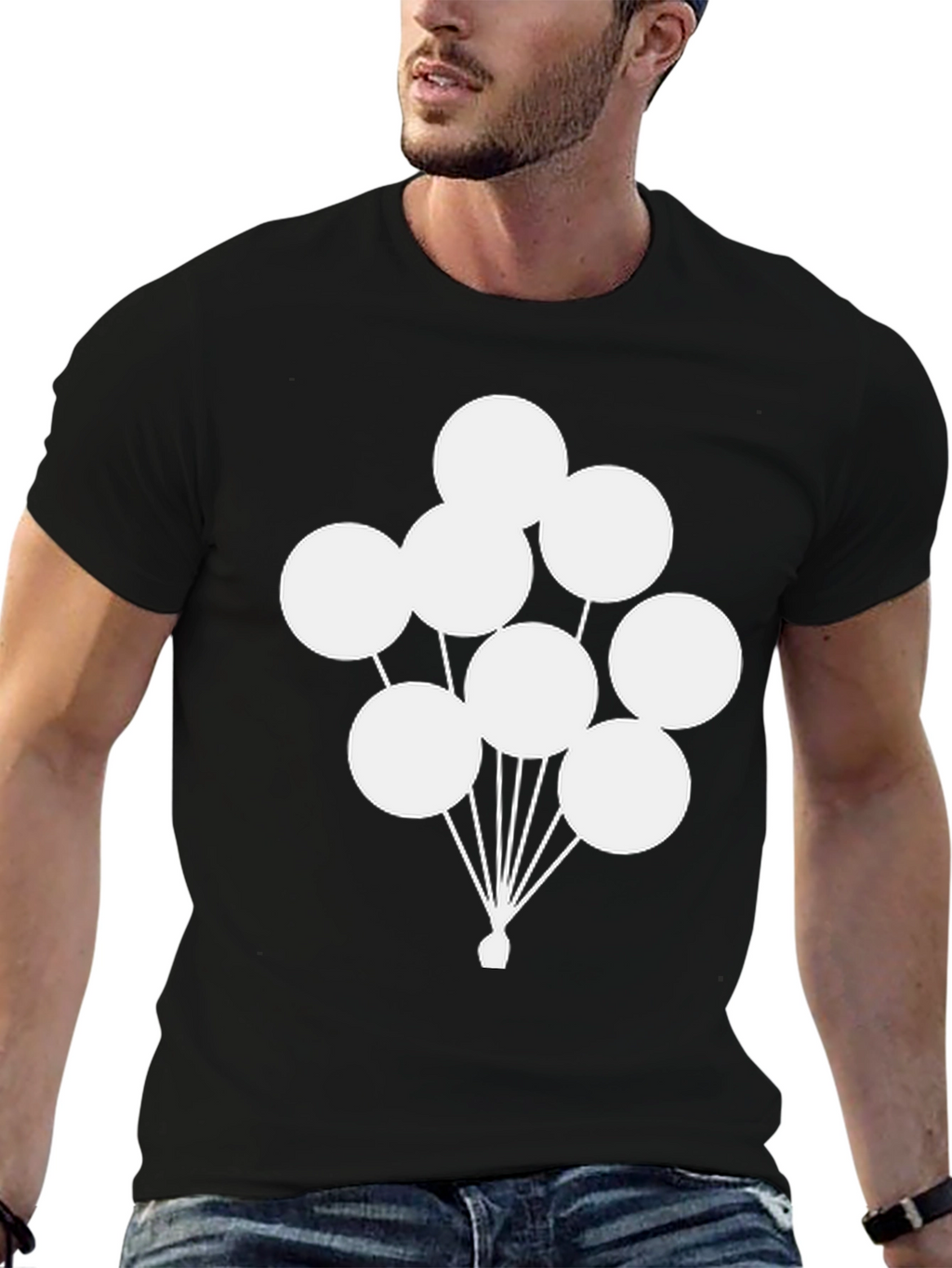 Black T-Shirt with Balloon Graphic Print