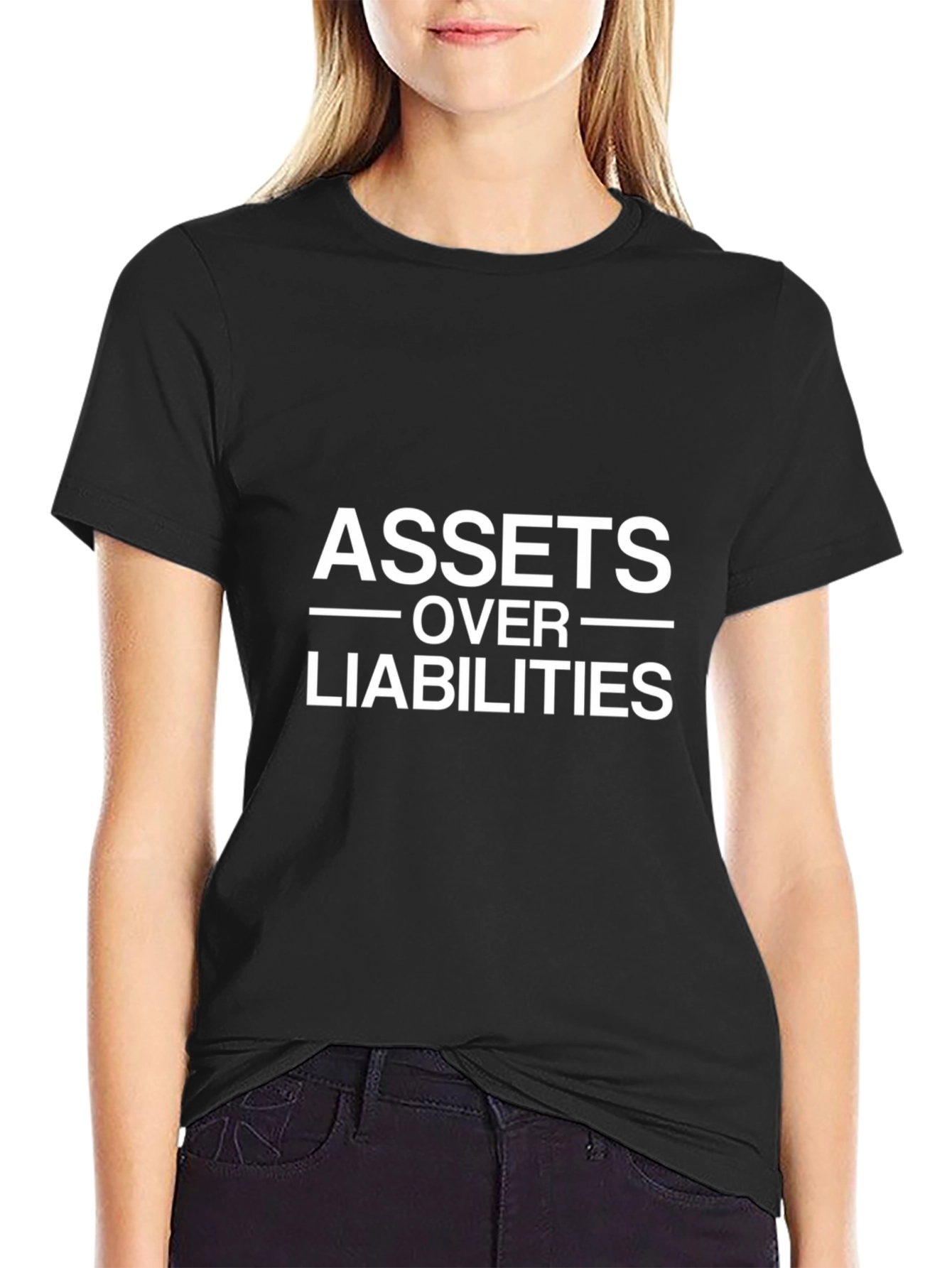 Assets Over Liabilities Black Graphic Tee